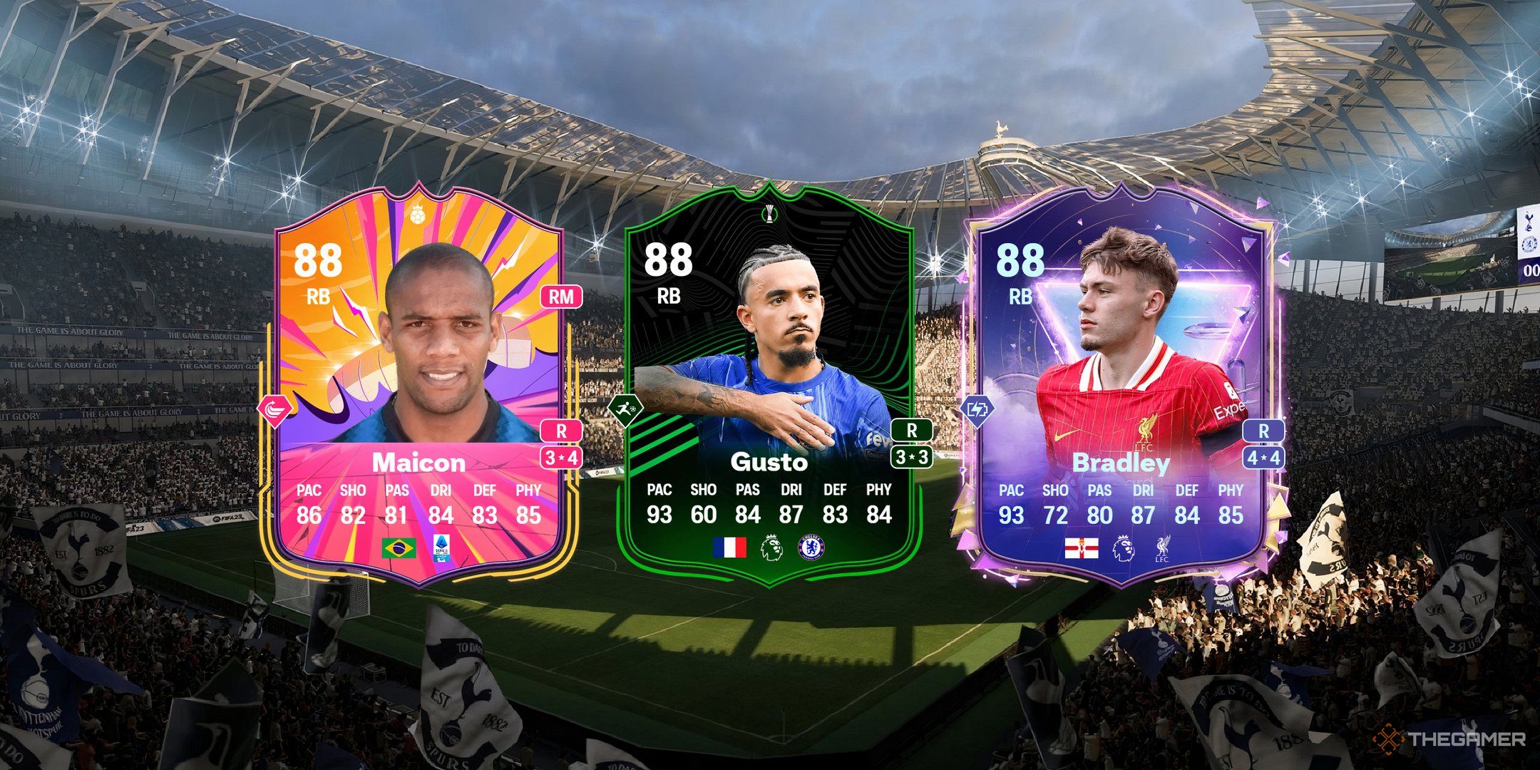 Maicon's, Gusto's, and Bradley's cards in EA Sports FC 25.