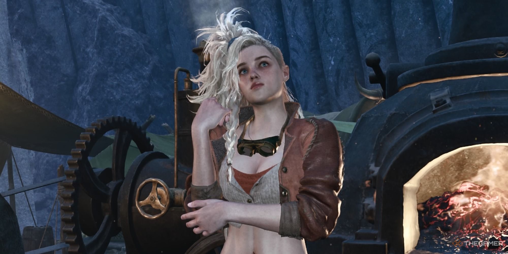 Gemma twirling her hair in Monster Hunter Wilds.