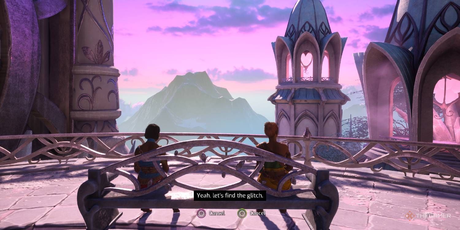 Mio and Zoe sitting and looking out from the Ice King&rsquo;s castle in Split Fiction.