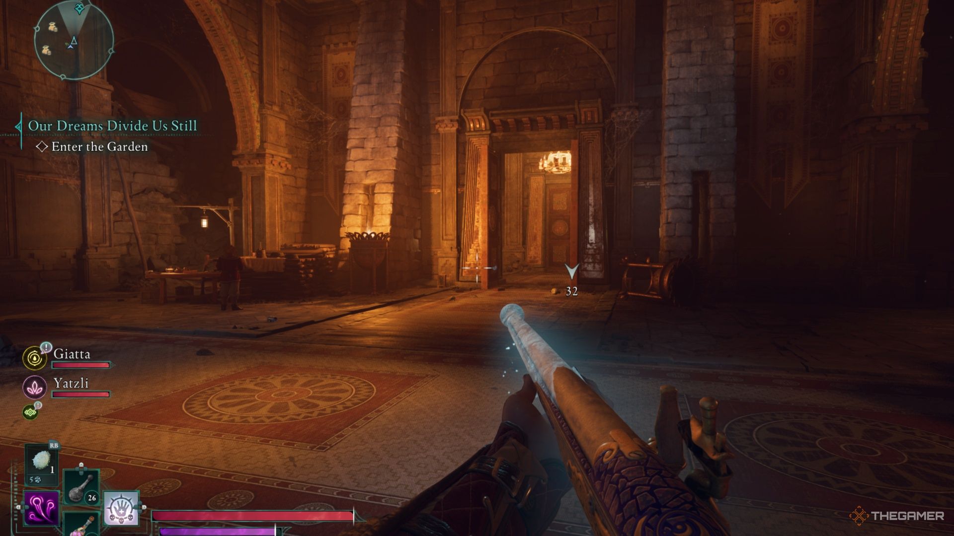 The godlike wields the Heavenstrike weapon in Avowed.