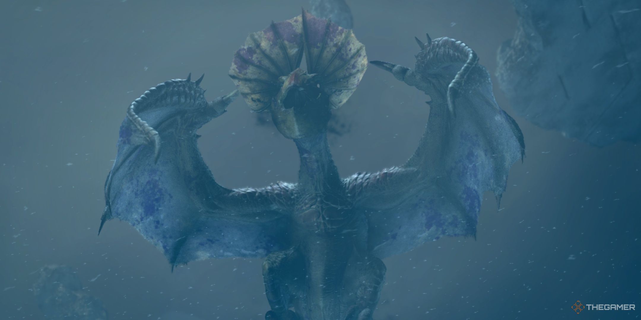 A large Frenzied Yian Kut Ku in monster hunter wilds.