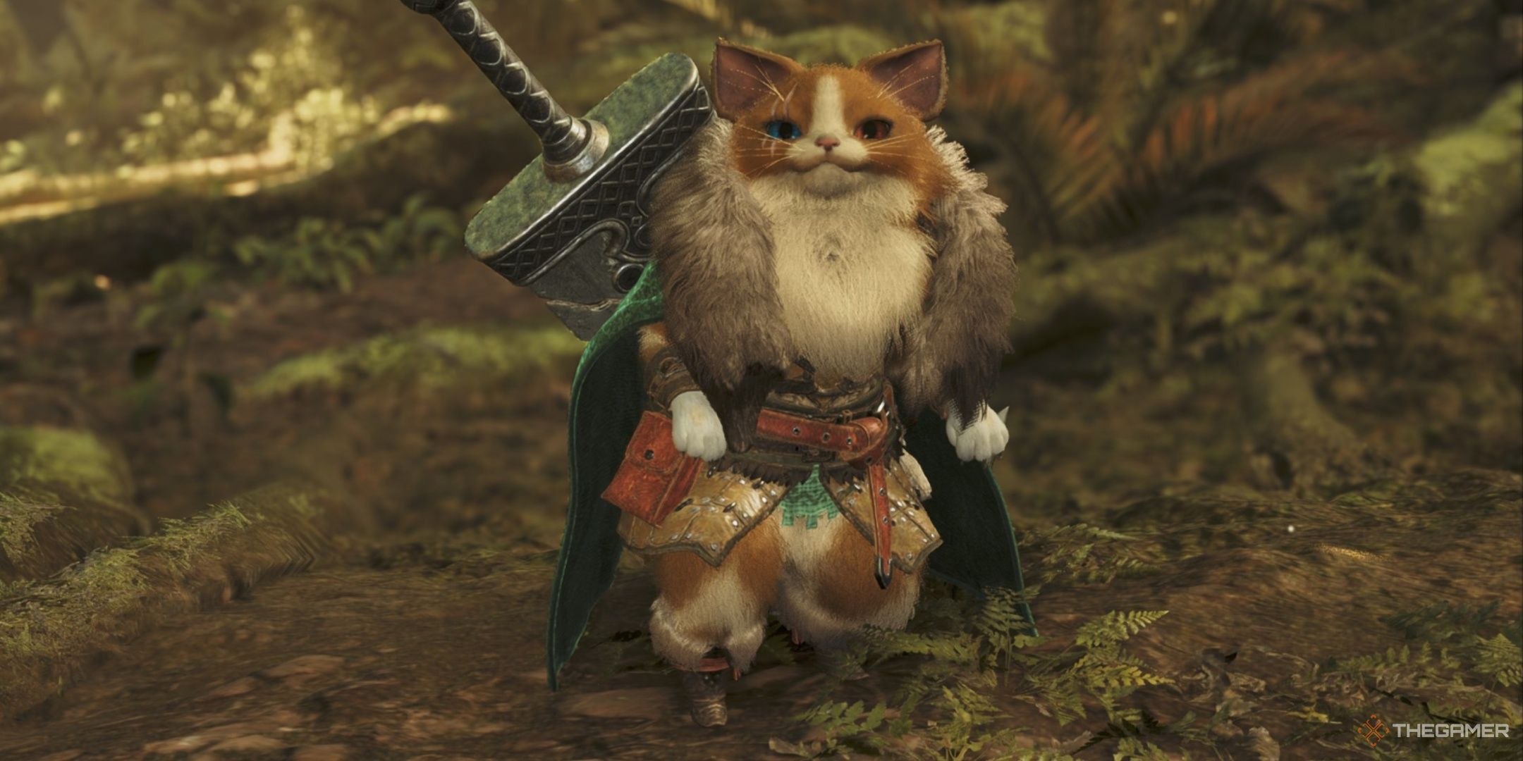 A Palico wearing the athos armor in monster hunter wilds.