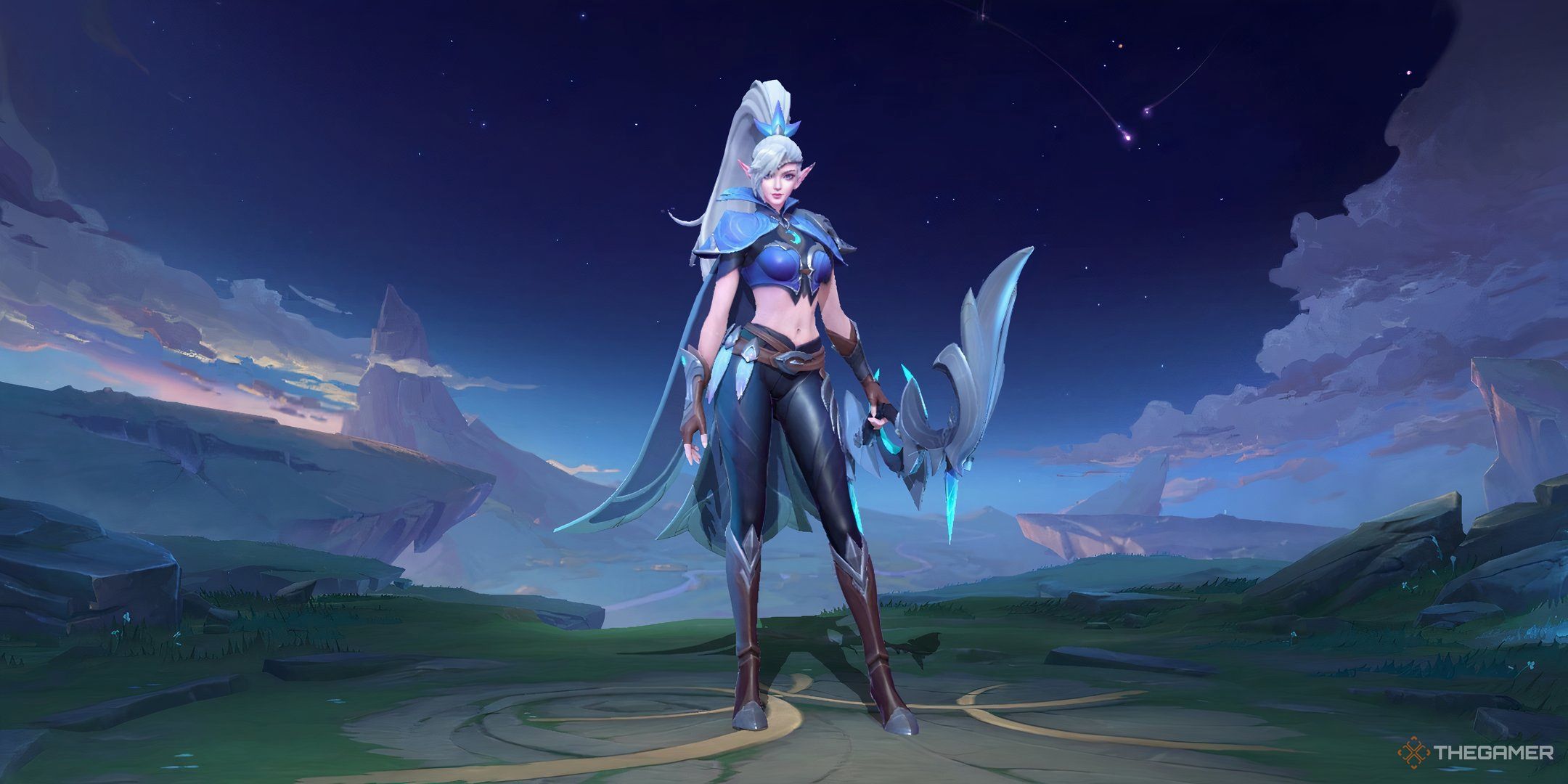 Miya from Mobile Legends Bang Bang standing in her character display page.