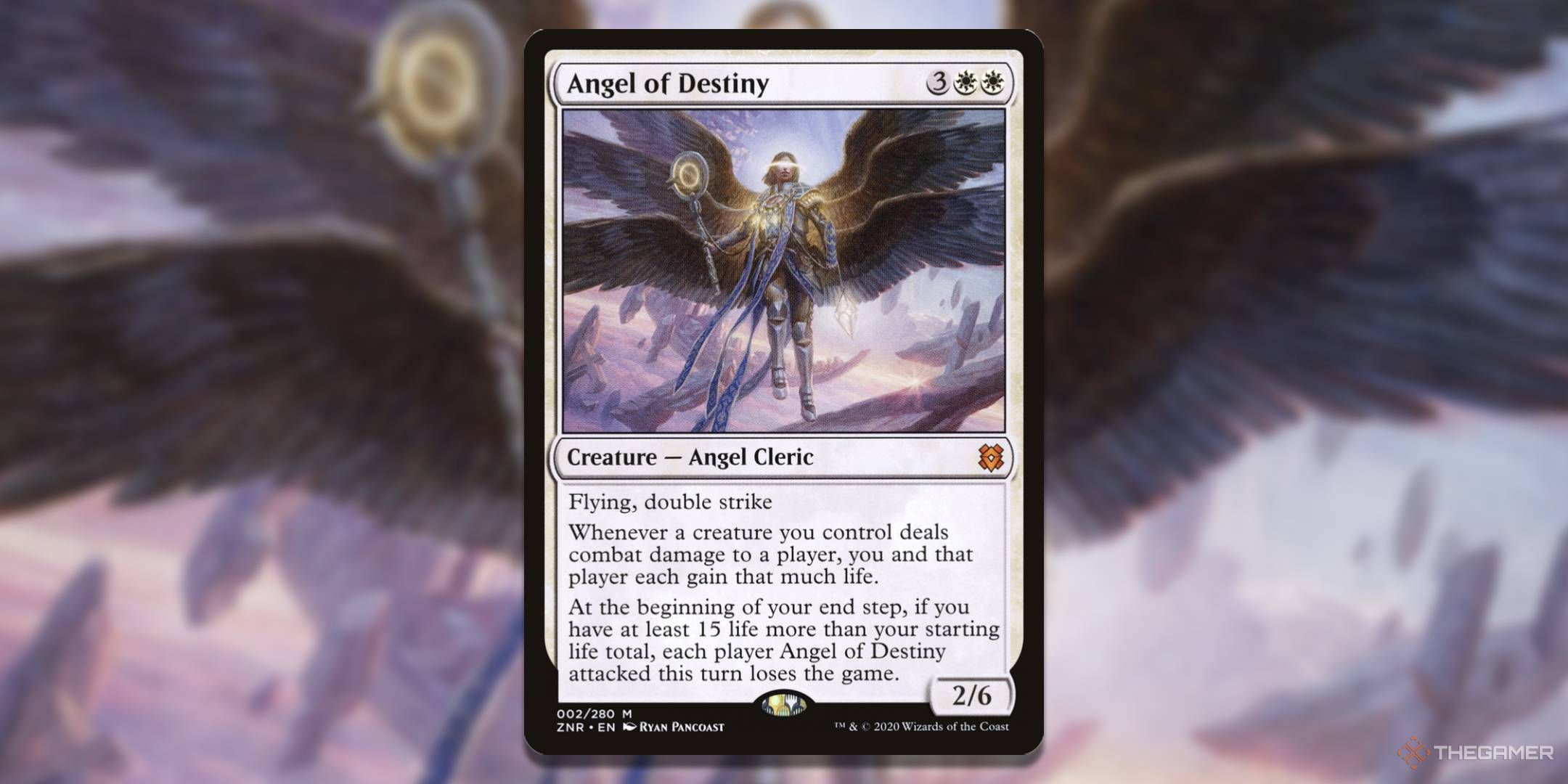 کارت MTG Angel of Destiny با هنر در پس زمینه.