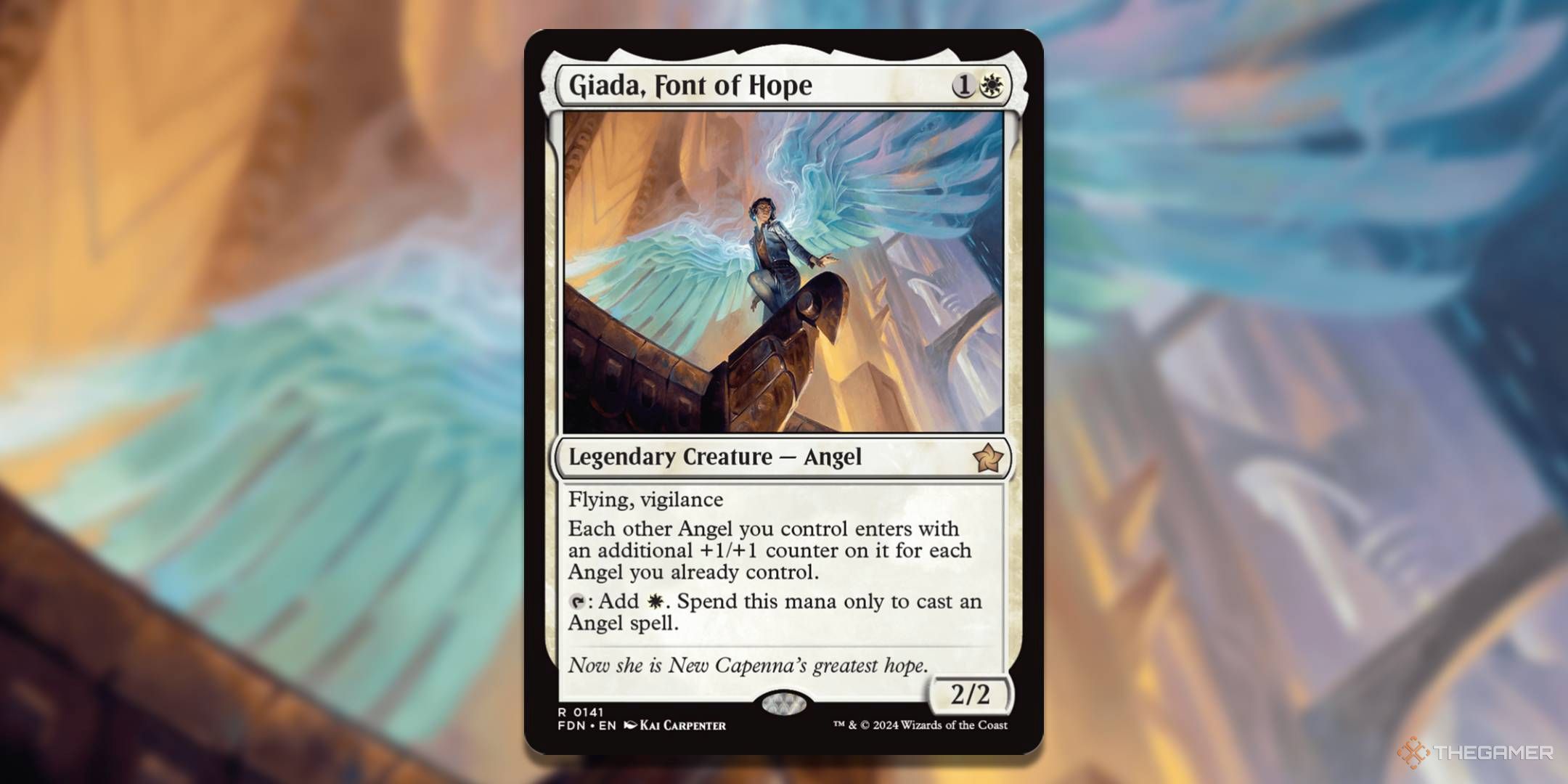 MTG Giada Font of Hope Card با هنر در پس زمینه.