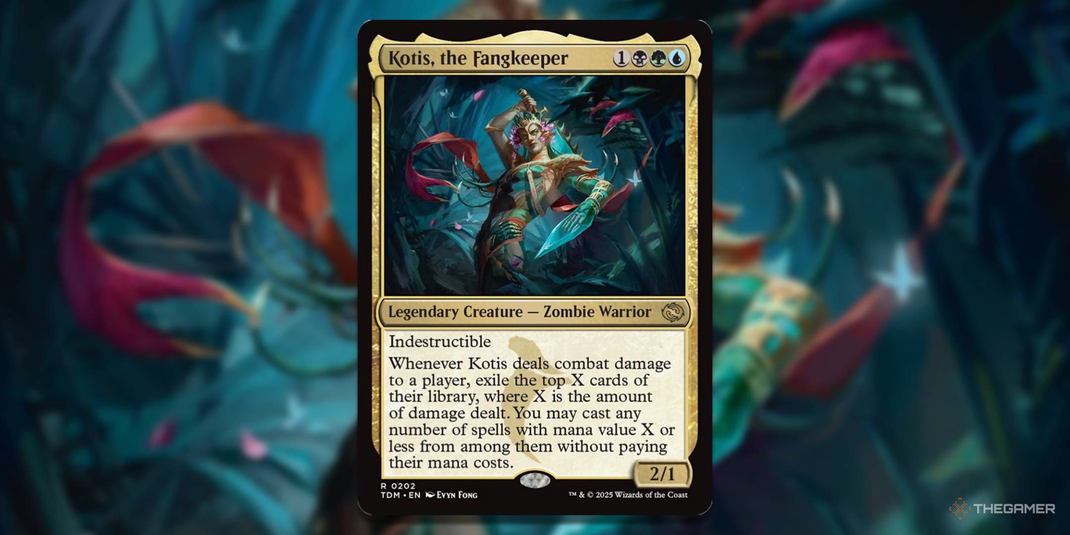 MTG Kotis, the Fangkeeper card with the art in the background.