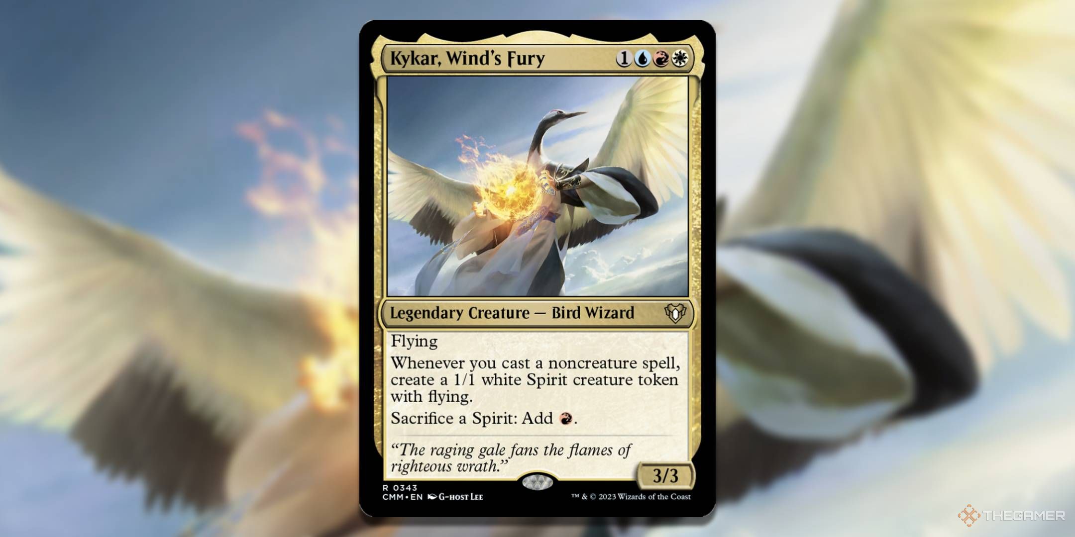 MTG Kykar, Wind&rsquo;s Fury card with the art in the background.