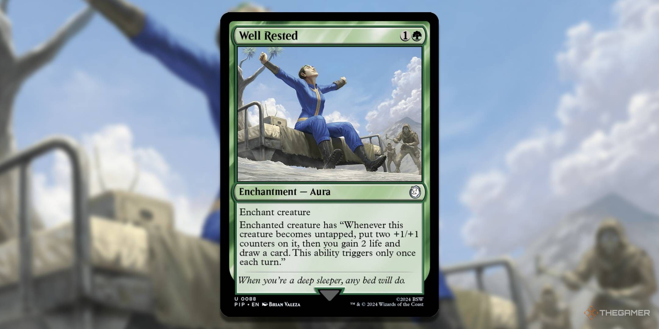 MTG Well Rested card with the art in the background.