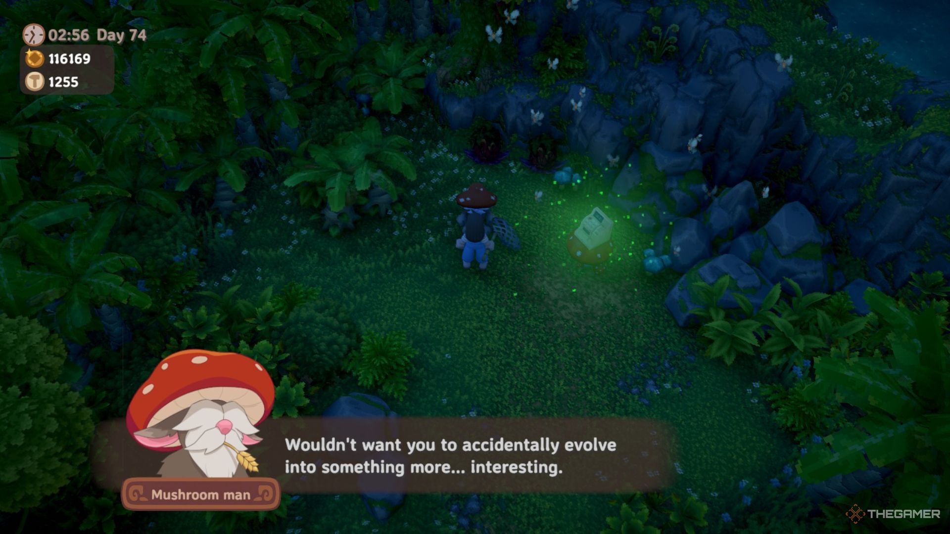Mr. Truffles, known as the Mushroom Man, commenting on human evolution in Luma Island.