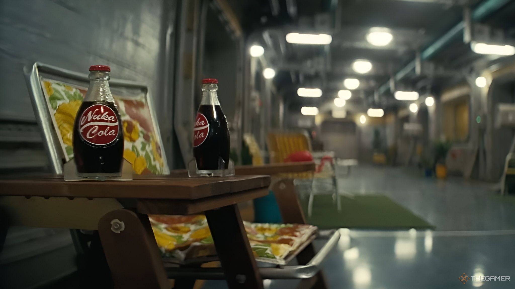 Bottles of Nuka-Cola inside a vault in Fallout show.