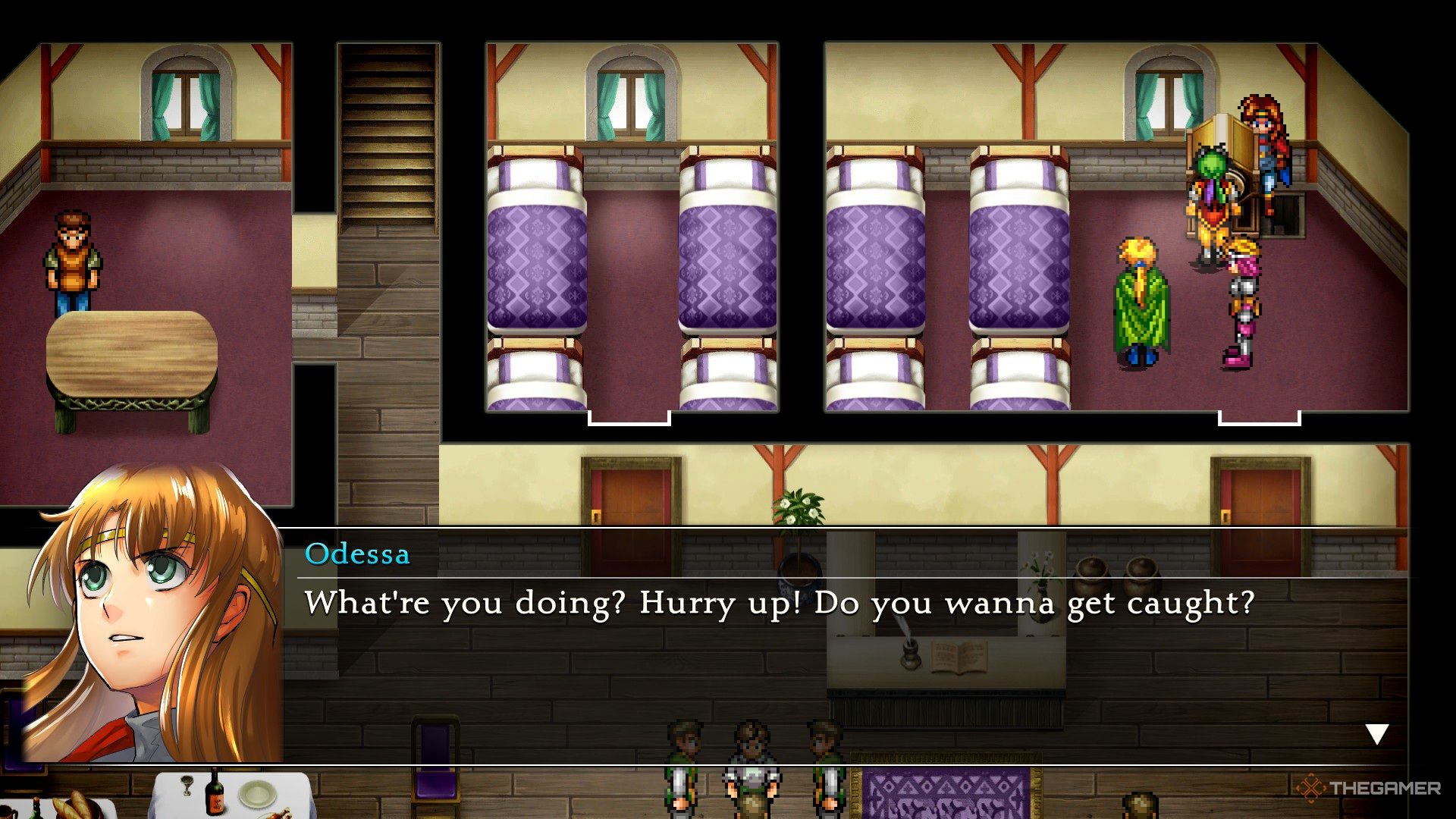 Odessa tells the protagonist to hurry in Suikoden 1 HD Remaster.