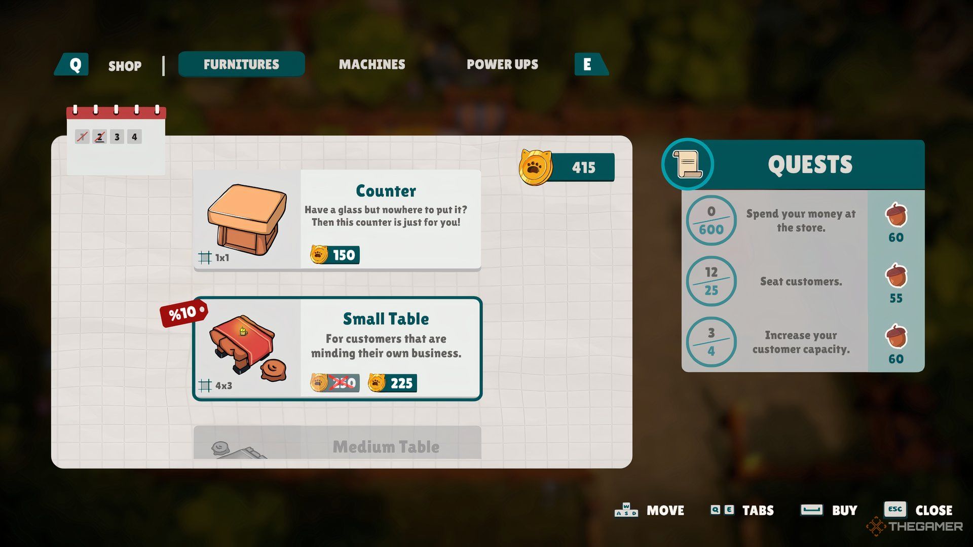 A sale on items in Party Club showing a table and a counter plus quests.