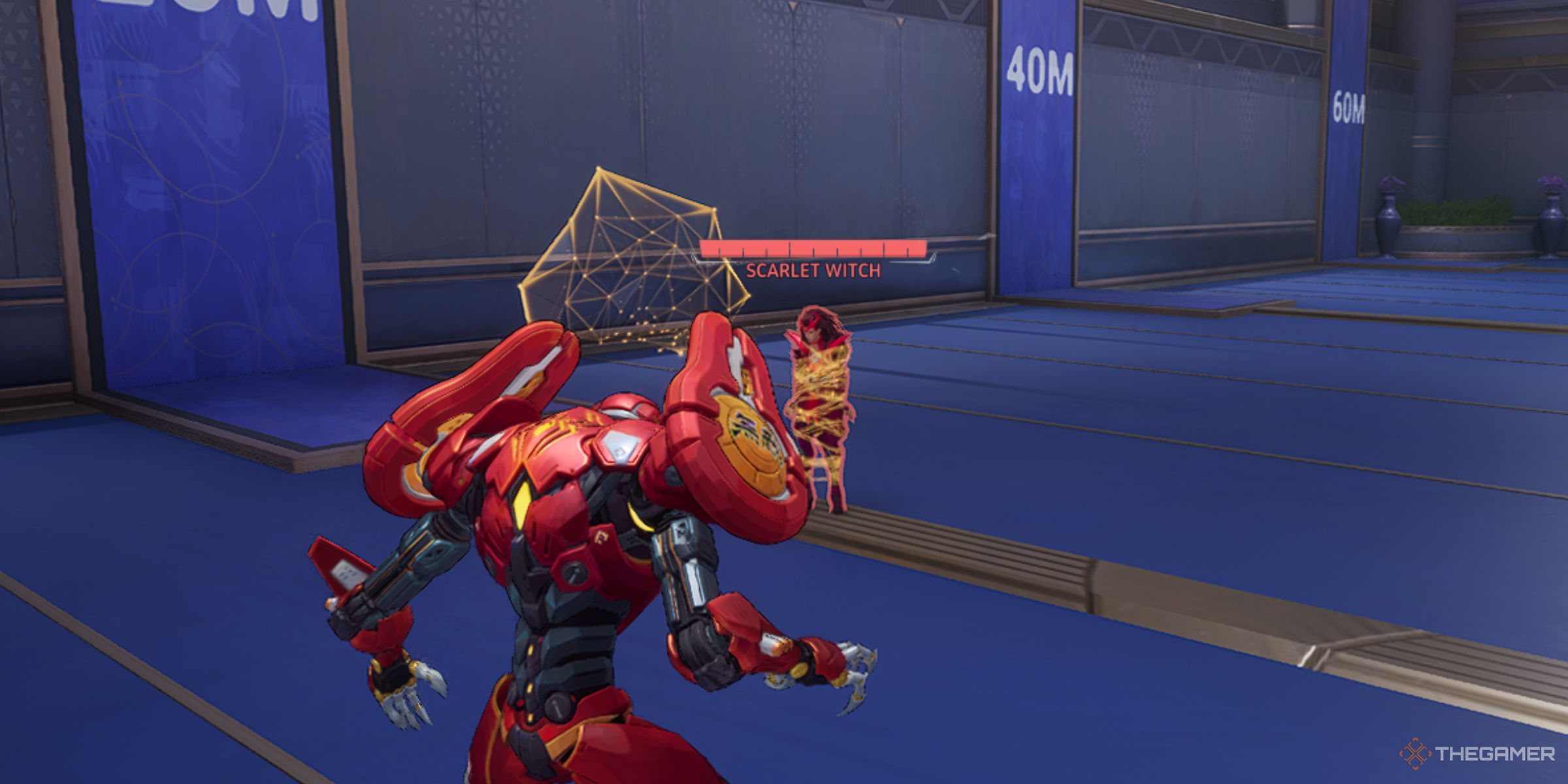 Peni Parker Trapping An Enemy Scarlet Witch In A Net In The Practice Range In Marvel Rivals.