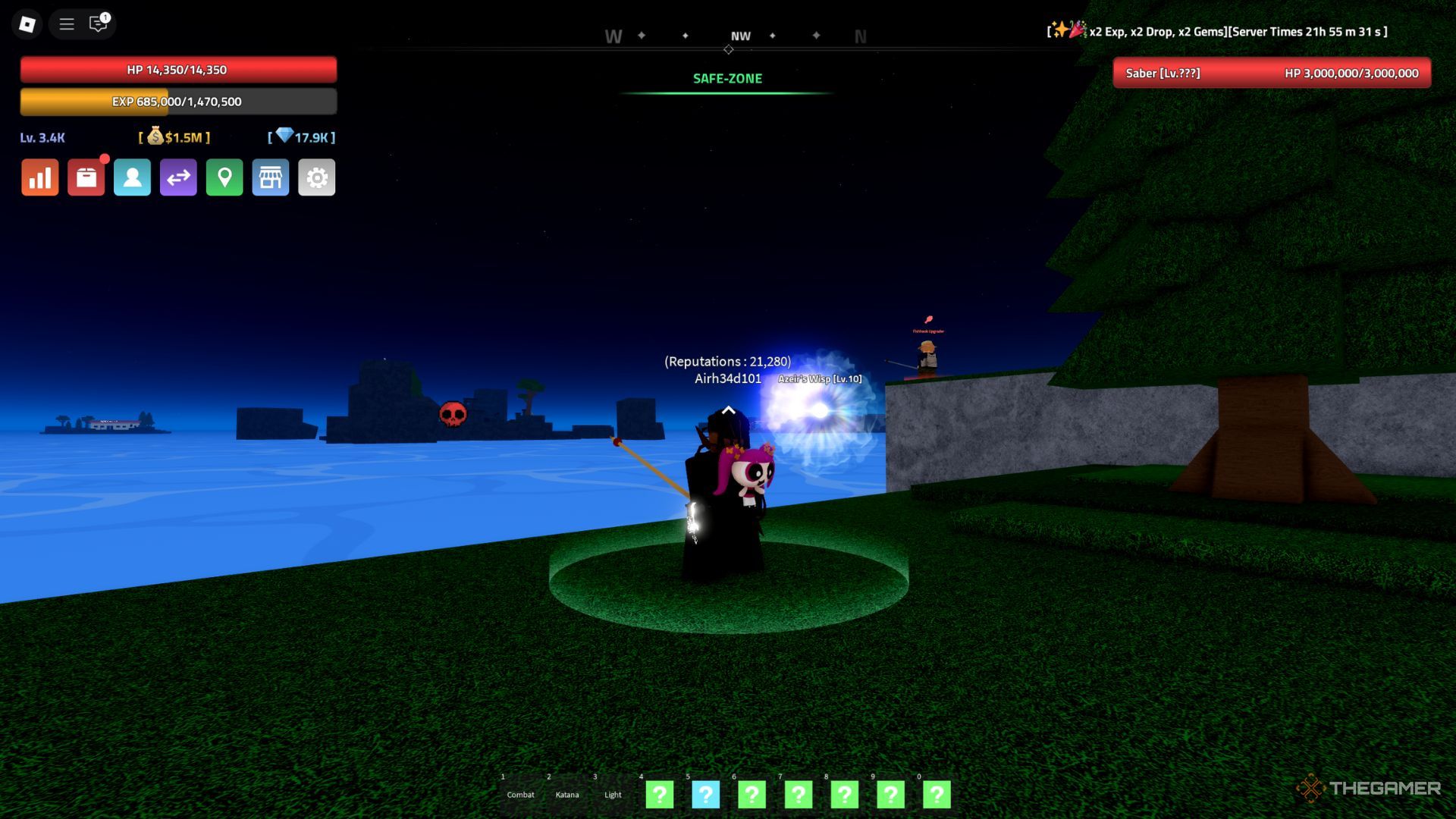 The player character is fishing on Starter Island while having Wisp next to him in Verse Piece.