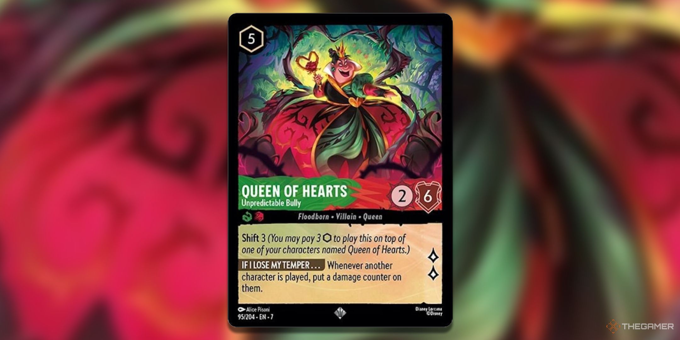 Queen of Hearts - Unpredictable Bully Disney Lorcana Archazia's Island card art.