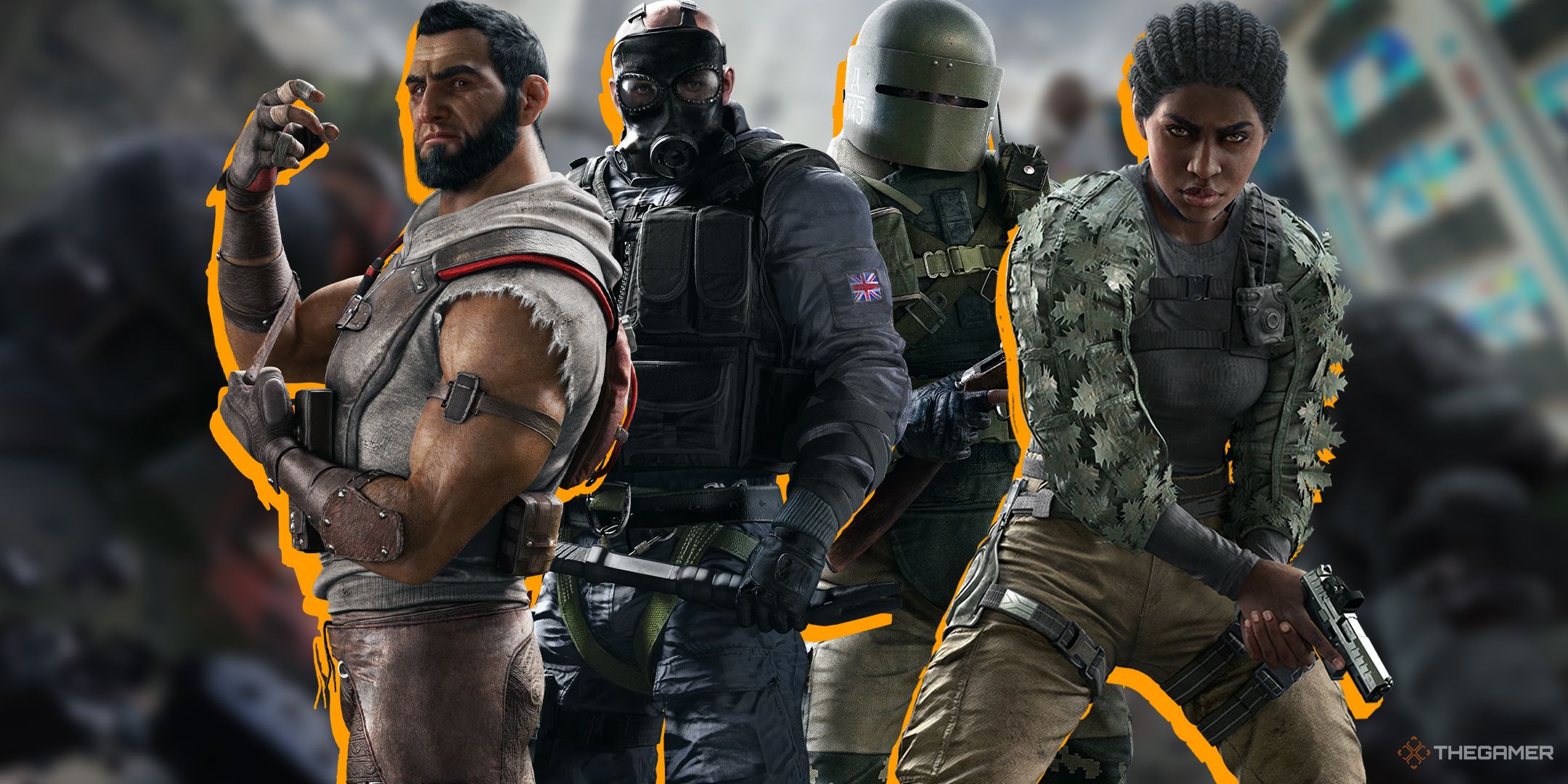 R6S Dual Fronts, showing Or, Sledge, Tachanka, and Melusi.