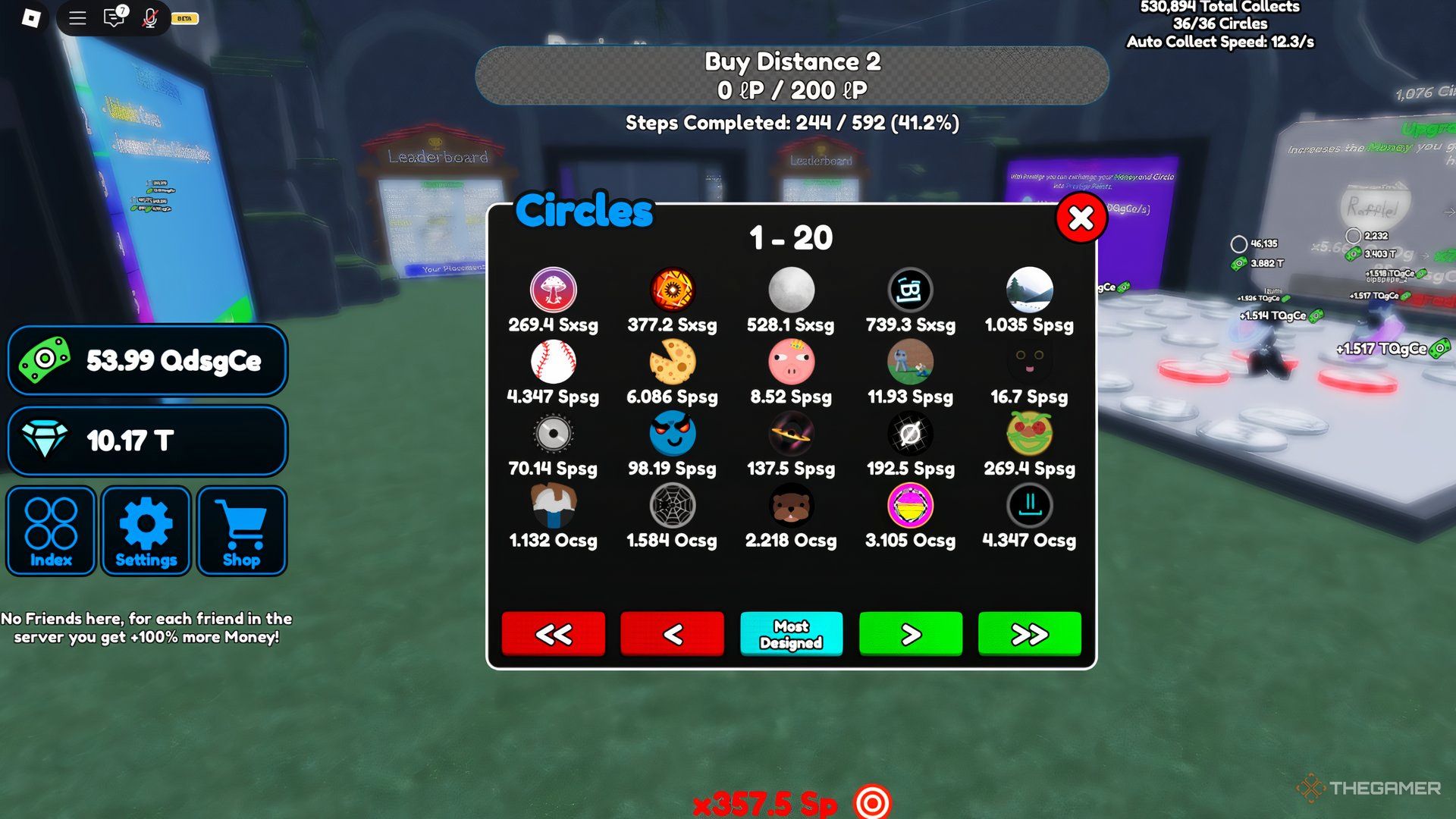 Roblox Circle Grinding Incremental Circles Interface with options One To Twenty.