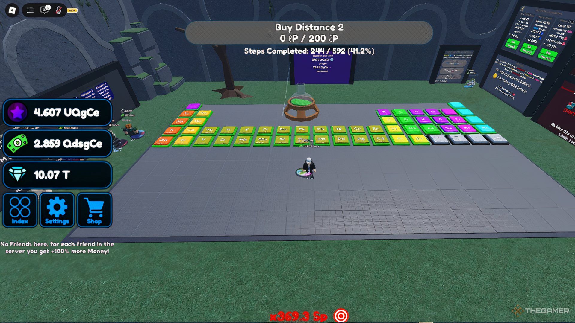 Roblox Circle Grinding Incremental, three players standing in a Periodic Table with multiple interfaces.