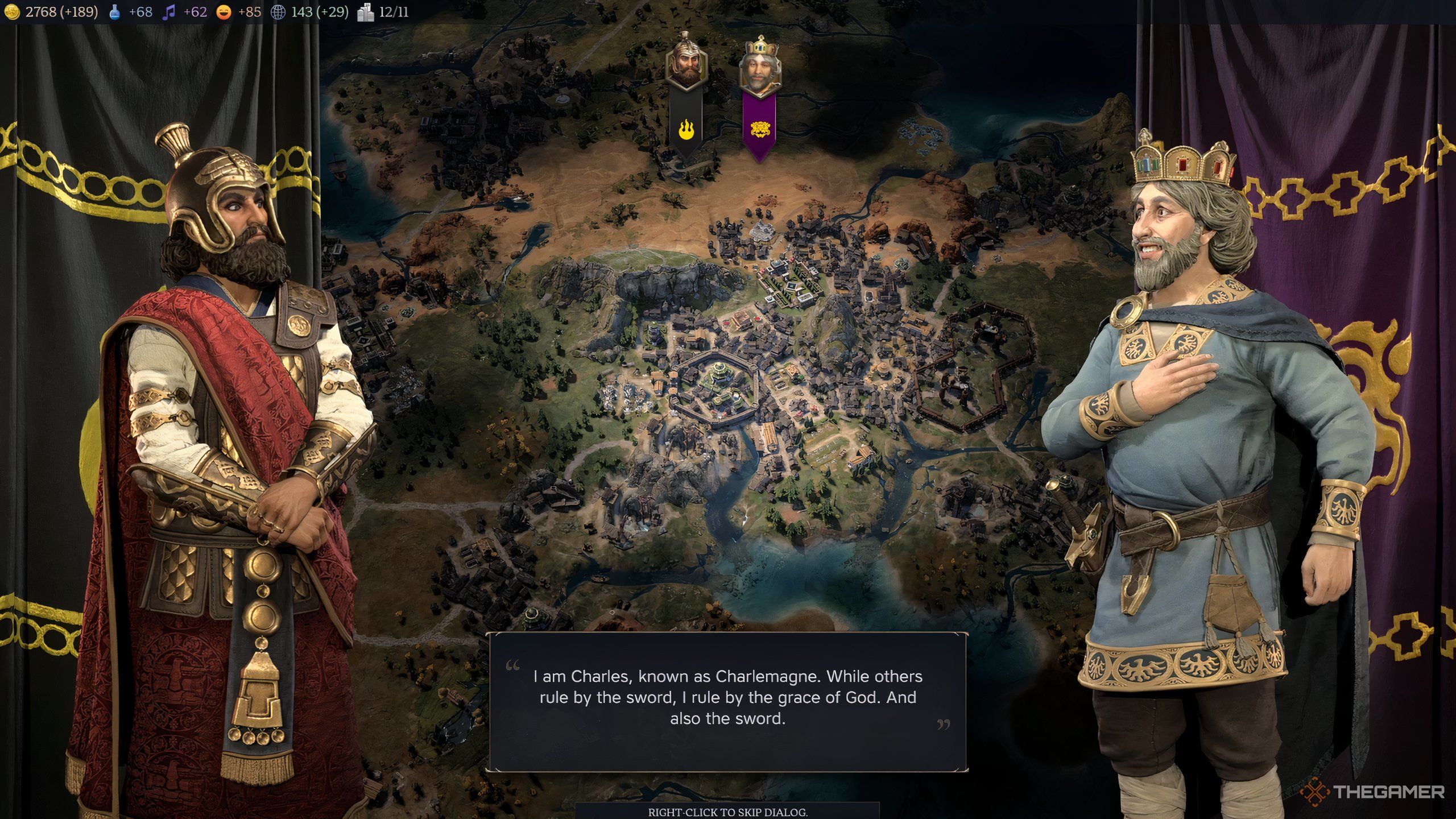 Xerxes and Charlemagne meeting in Civilization 7.