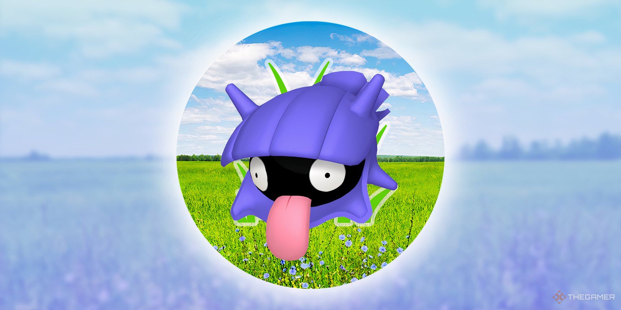 Image of Shellder with the Pokemon Go wild encounter symbol behind.