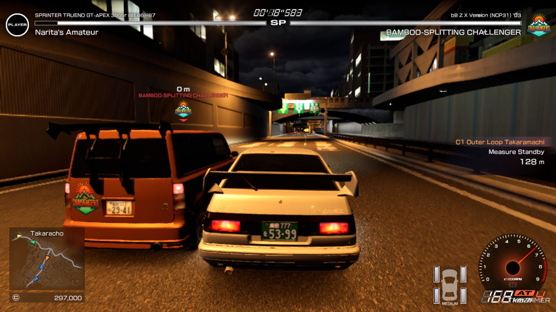 Tokyo is bouncing an opponent in the Extra Racer.