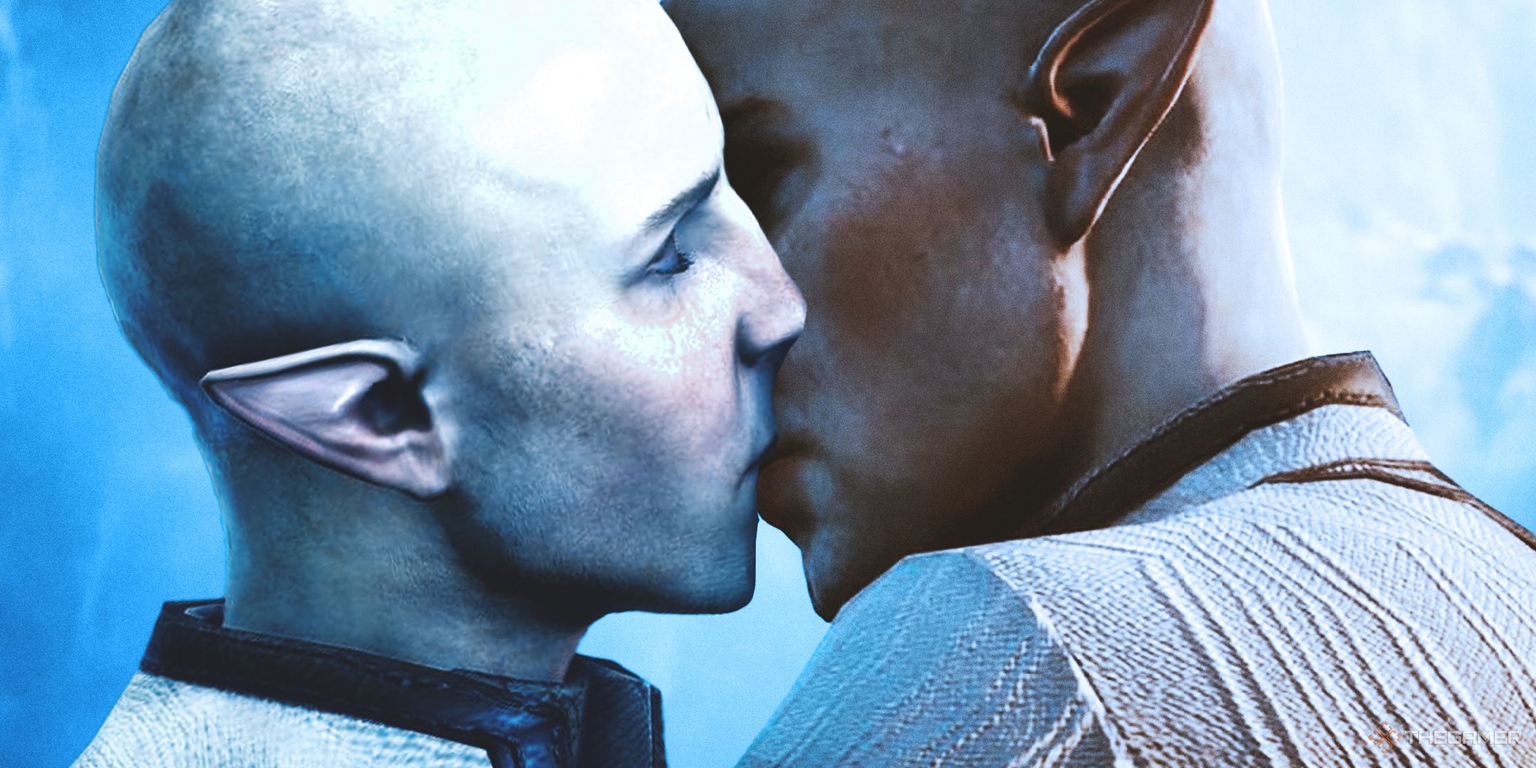 Solas kissing himself in Dragon Age Inquisition.