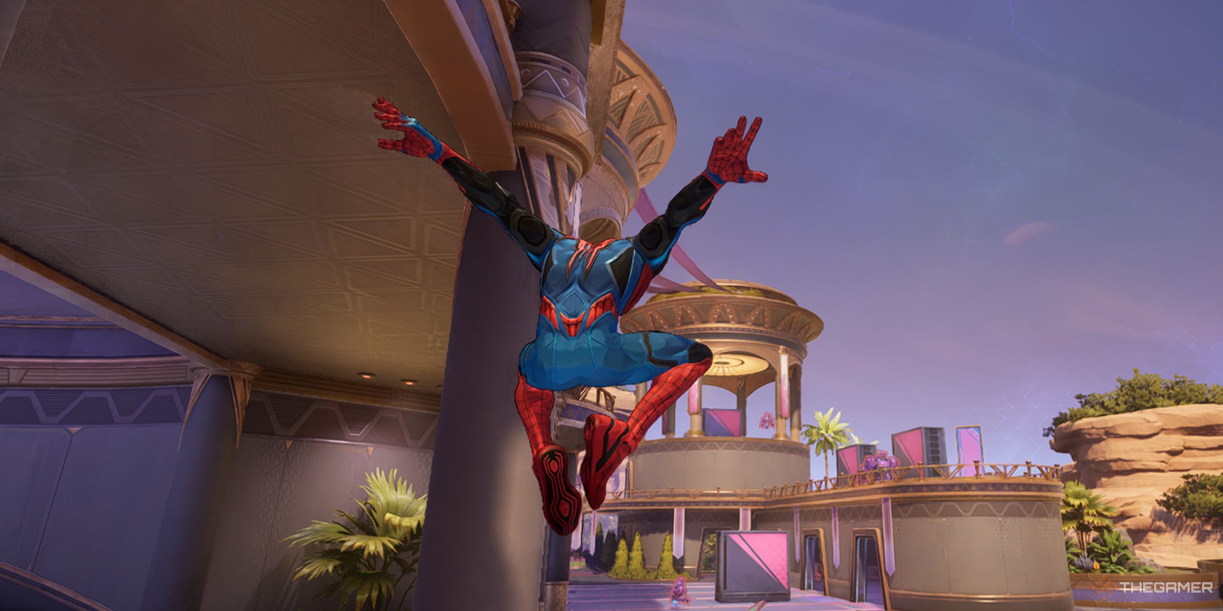 Spider-Man Swinging Around The Practice Range In Marvel Rivals.