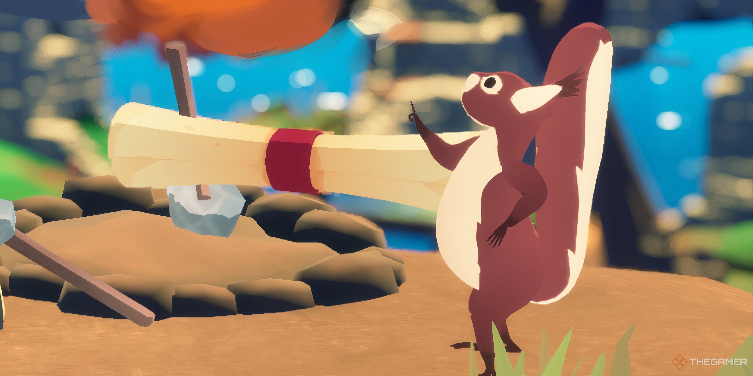A squirrel that points to a treasure map on a digging site.