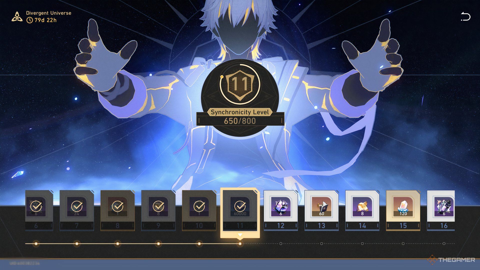 The Rewardsscreen for Synchronicity Level for Protean Hero in Honkai: Star Rail.