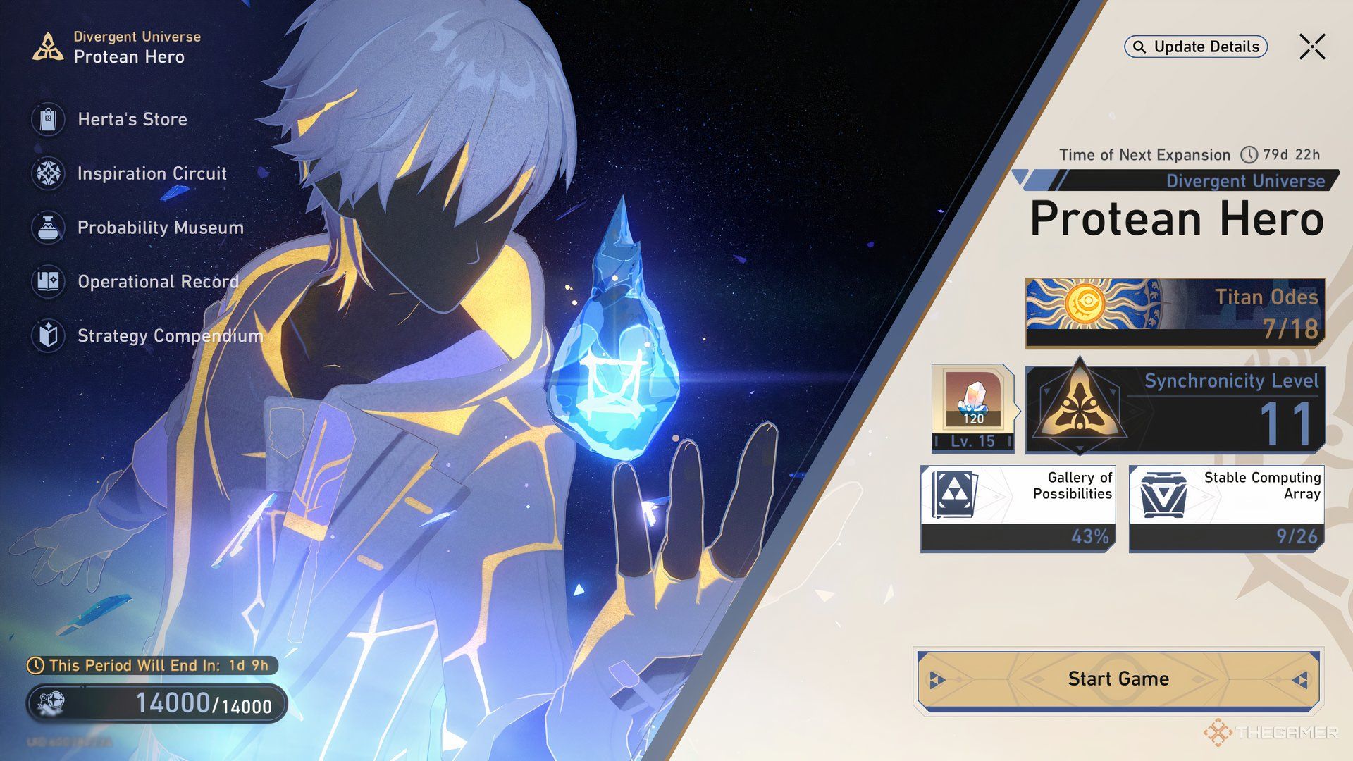 The main screen for the Protean Hero game mode in Honkai: Star Rail.