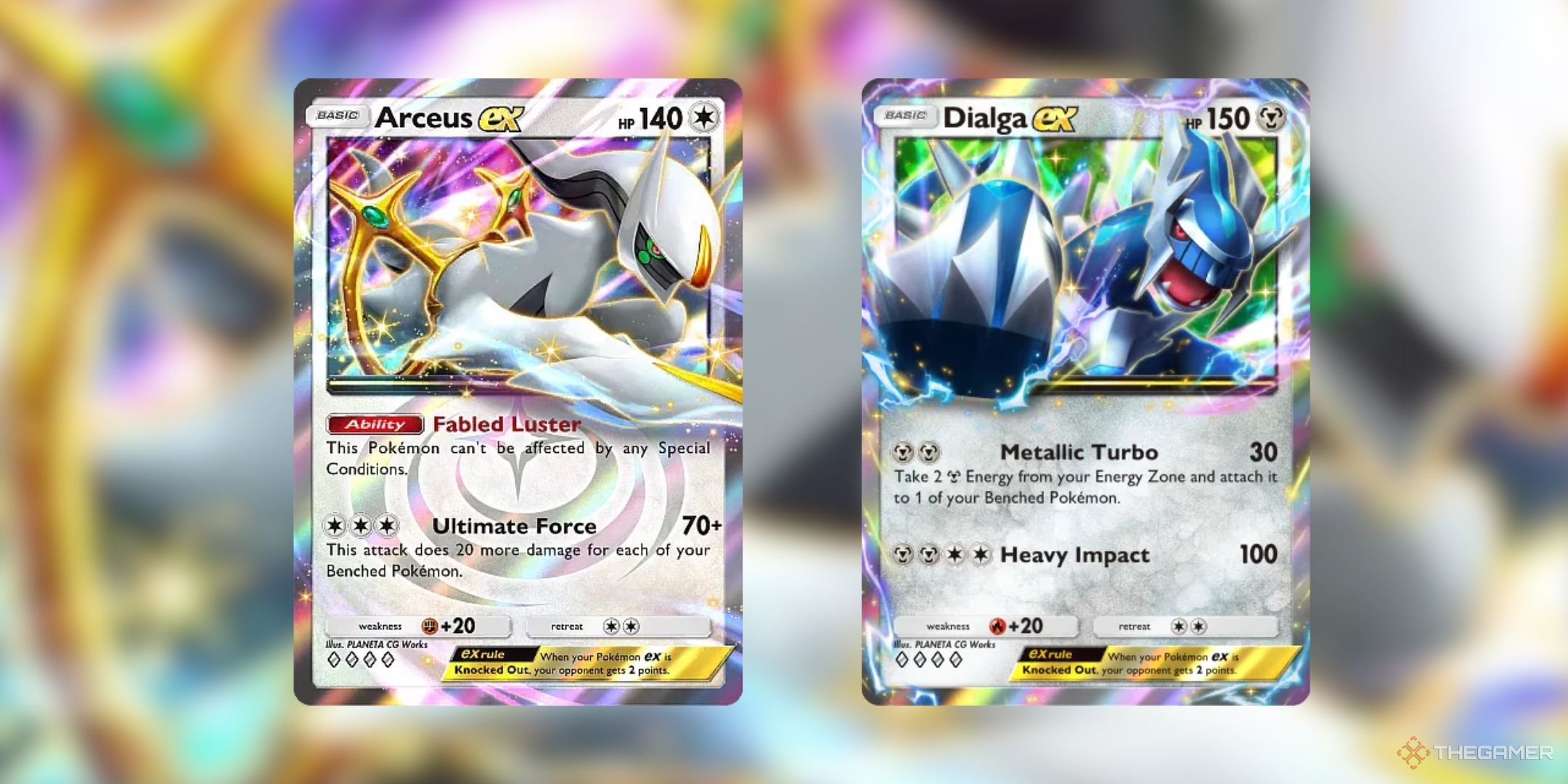 The Arceus ex and Dialga ex cards in Pokemon Pocket.-1