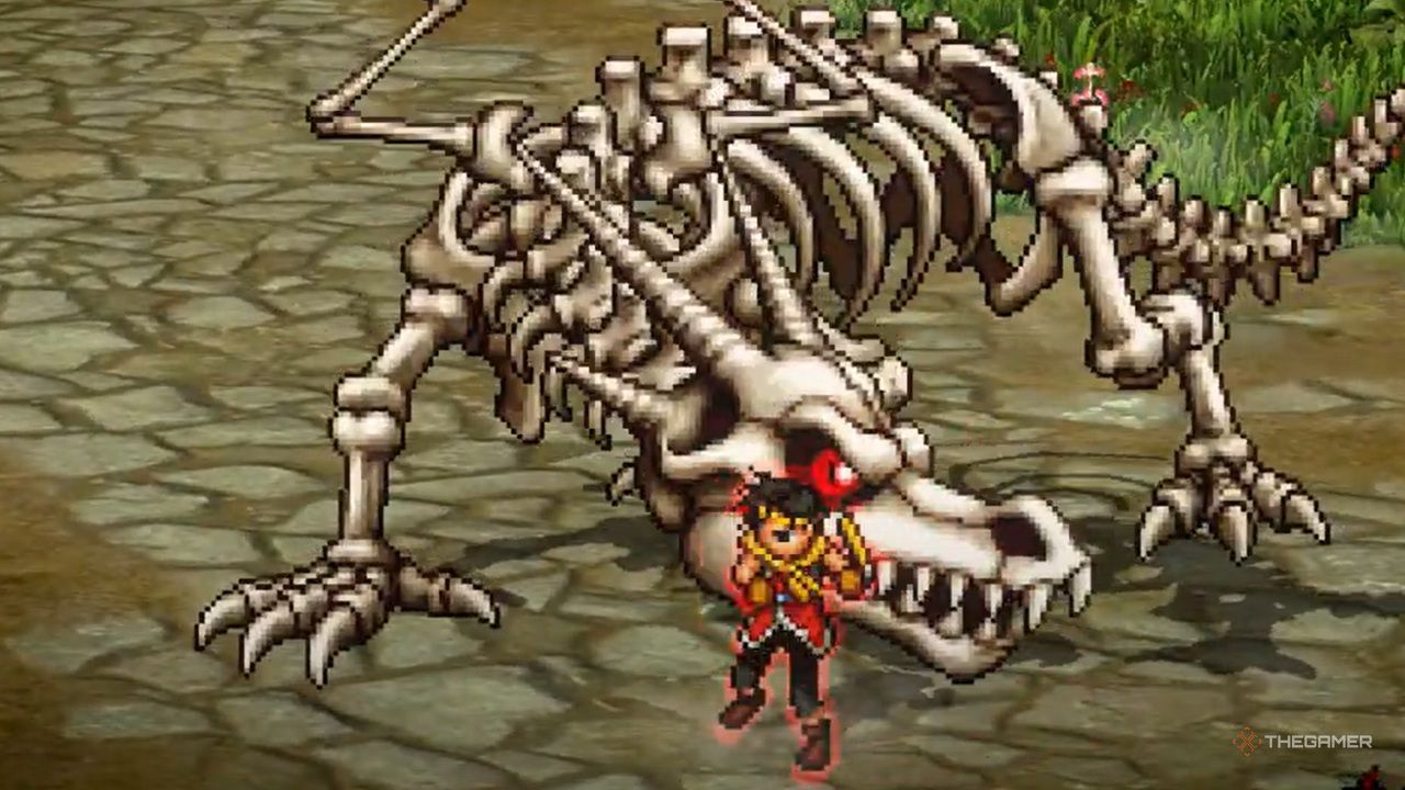 The Bone Dragon being attacked by the main character in Suikoden 2 HD Remaster.