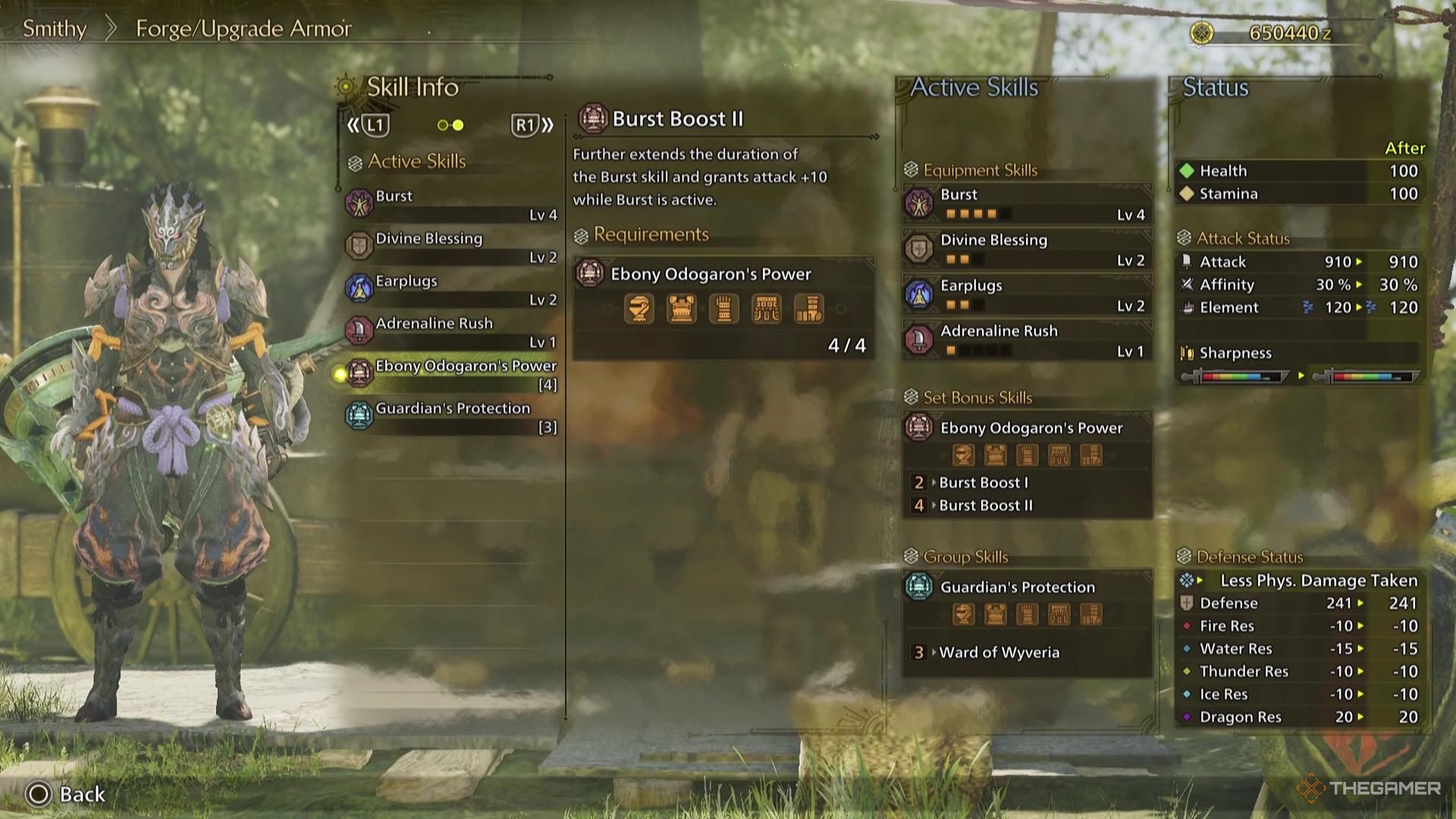 The Burst Boost skill description in Monster Hunter Wilds.