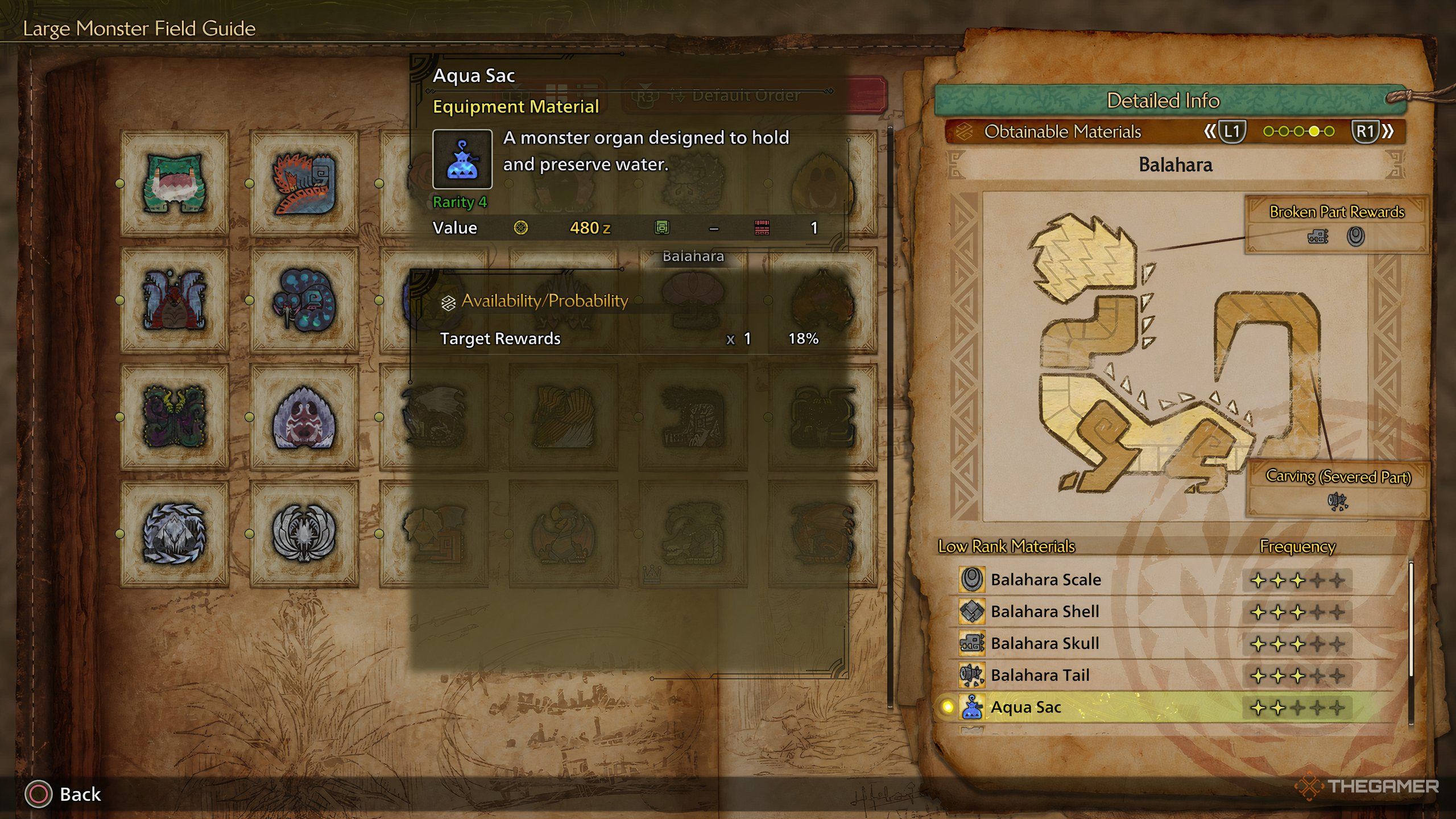 The chances of getting Aqua Sac from Balahara in Monster Hunter Wilds.