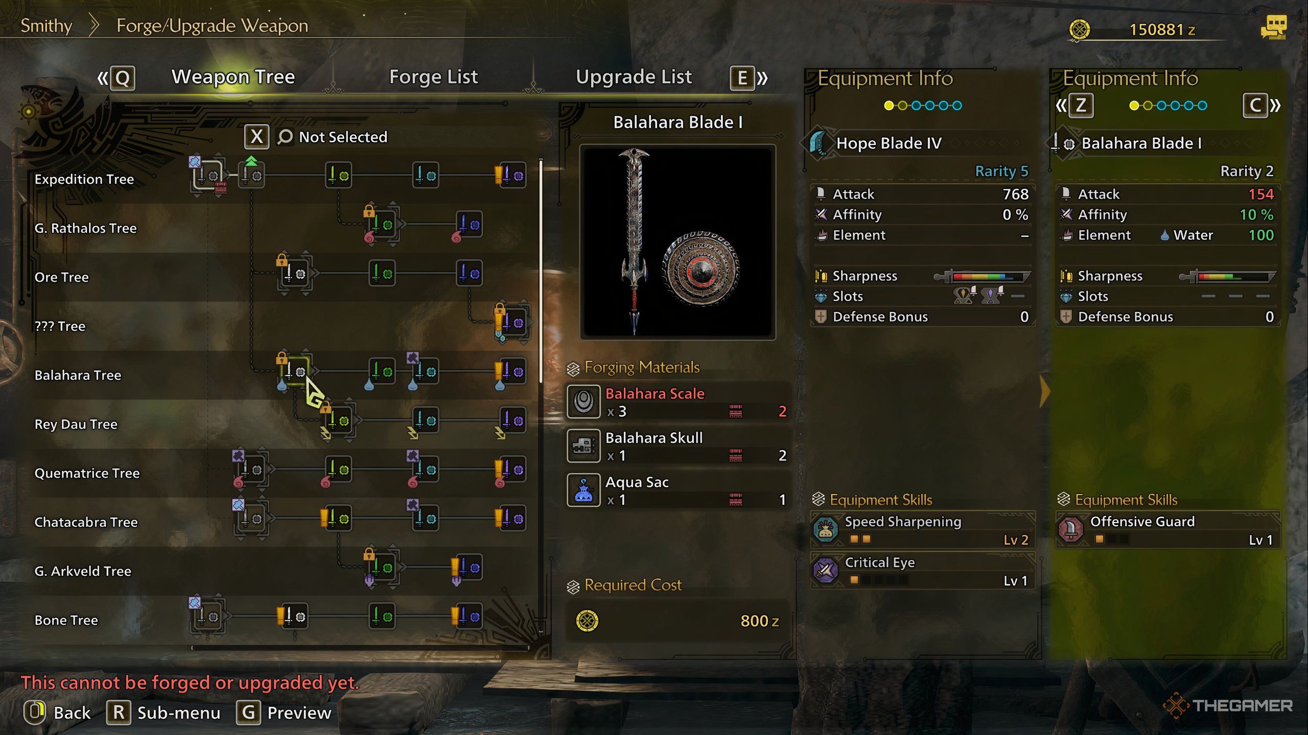 The crafting screen for the Balahara Blade I in Monster Hunter Wilds.