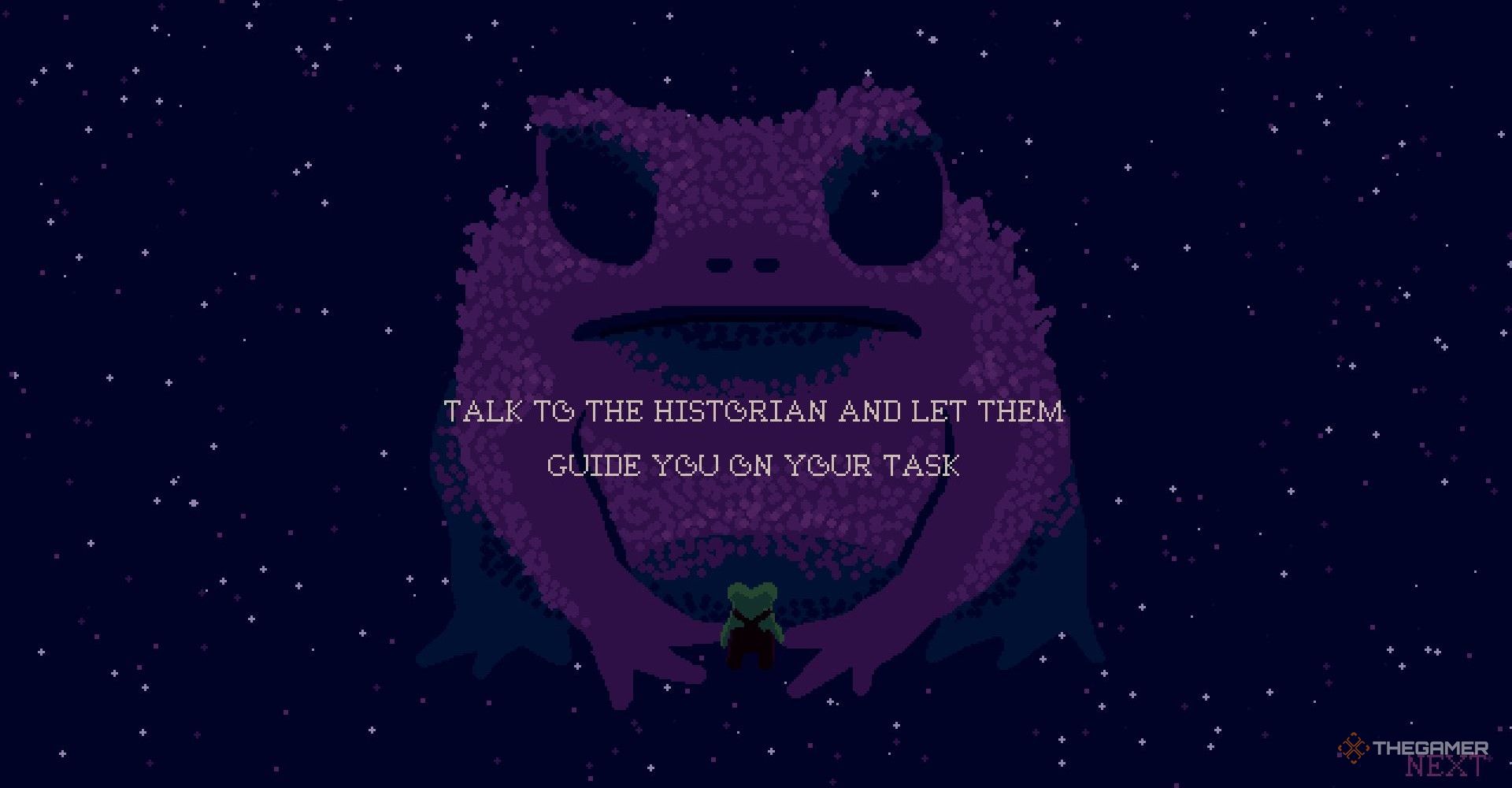 The dream frog telling you to talk to Dendro in Mudborne.