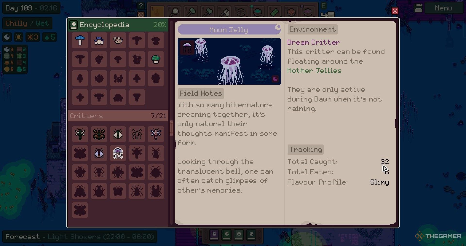 The encyclopedia page for the moon jelly in Mudborne.