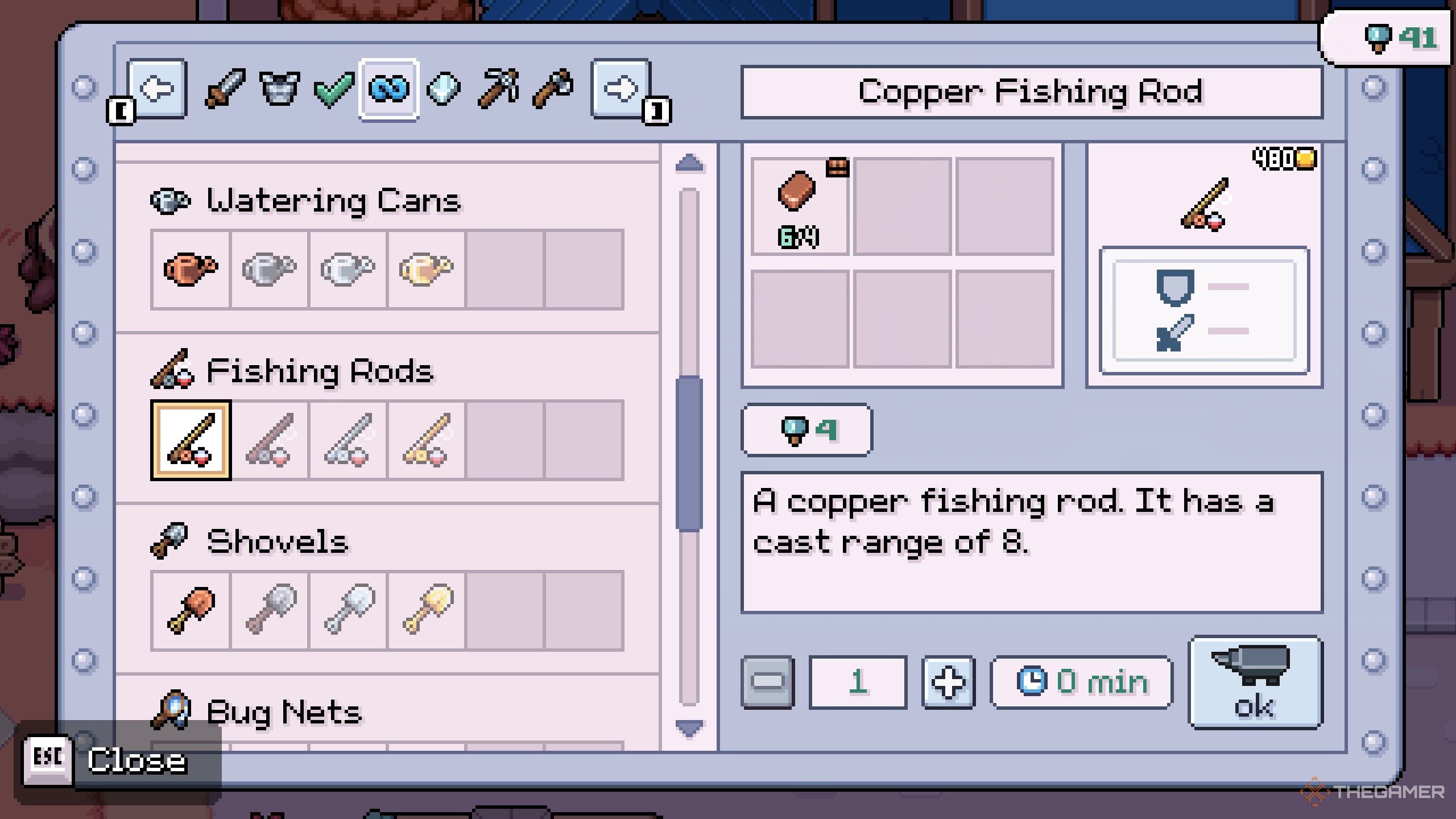 Fishing Rod Crafting Screen in Mysteria fields.