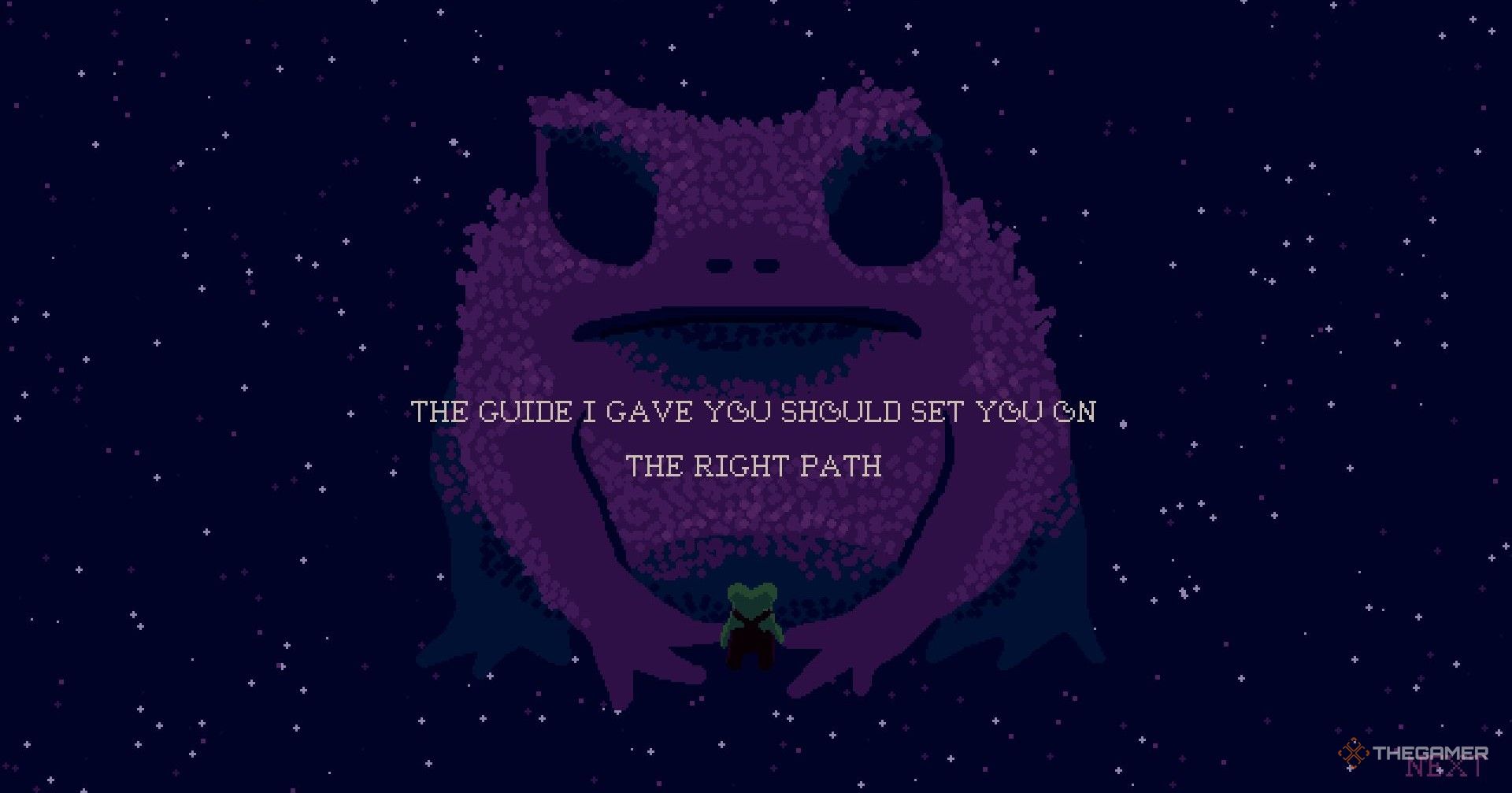 The frog in the dream telling you about the Compendium in Mudborne.