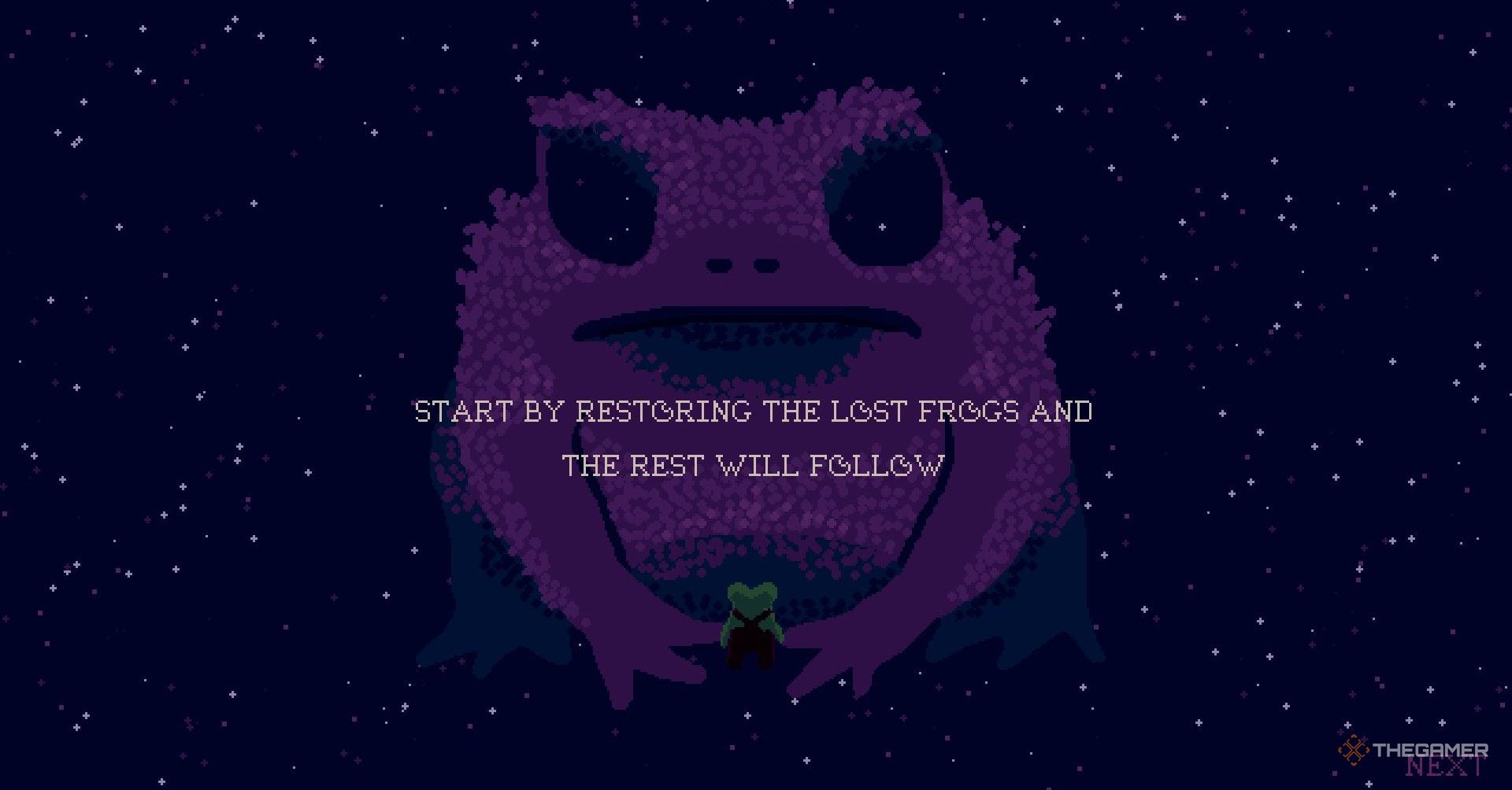 The frog in the stars telling you to restore lost frogs in Mudborne.
