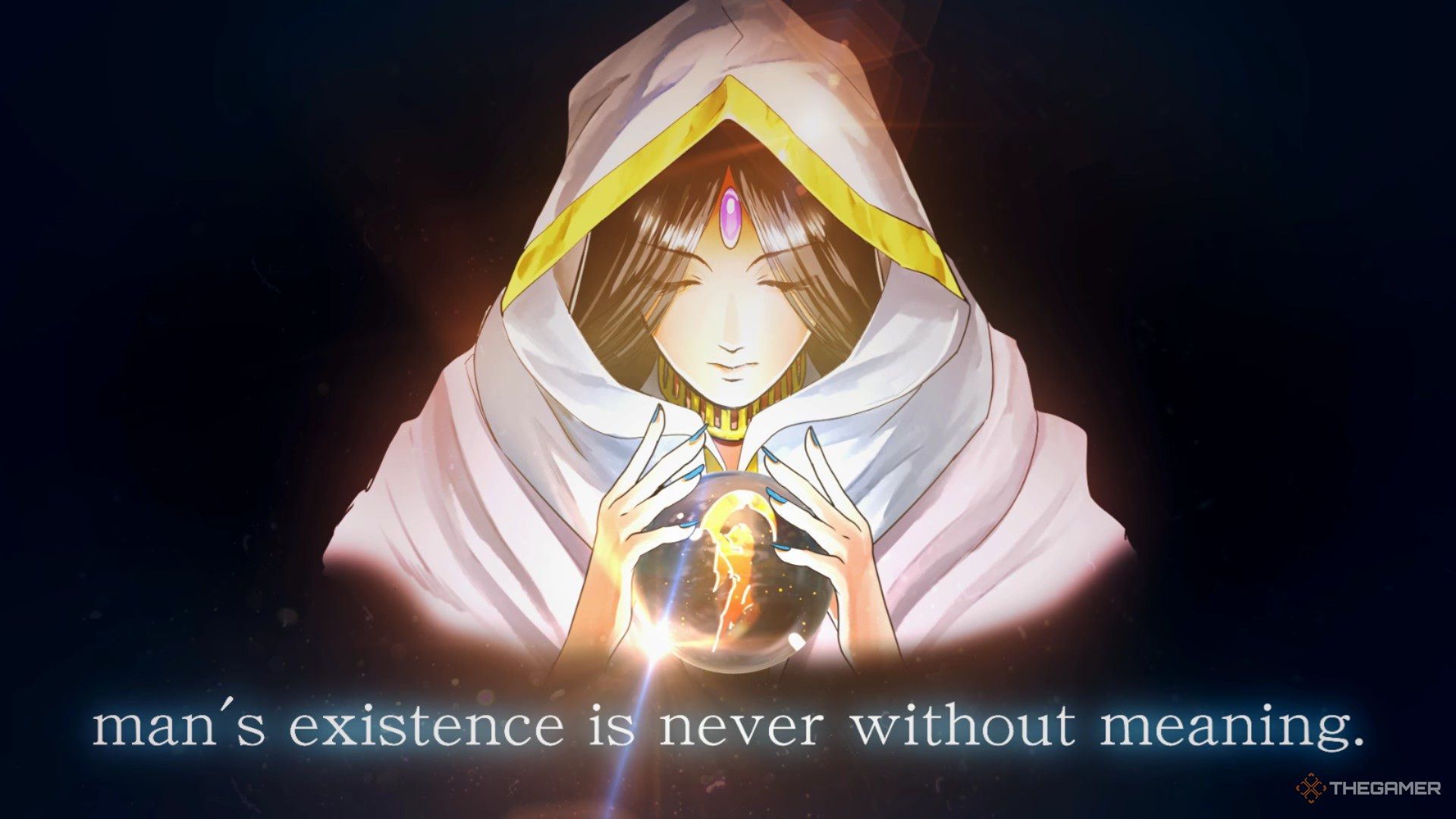 The intro text talks about the meaningfulness of man&rsquo;s existence in Suikoden 1 HD Remaster.
