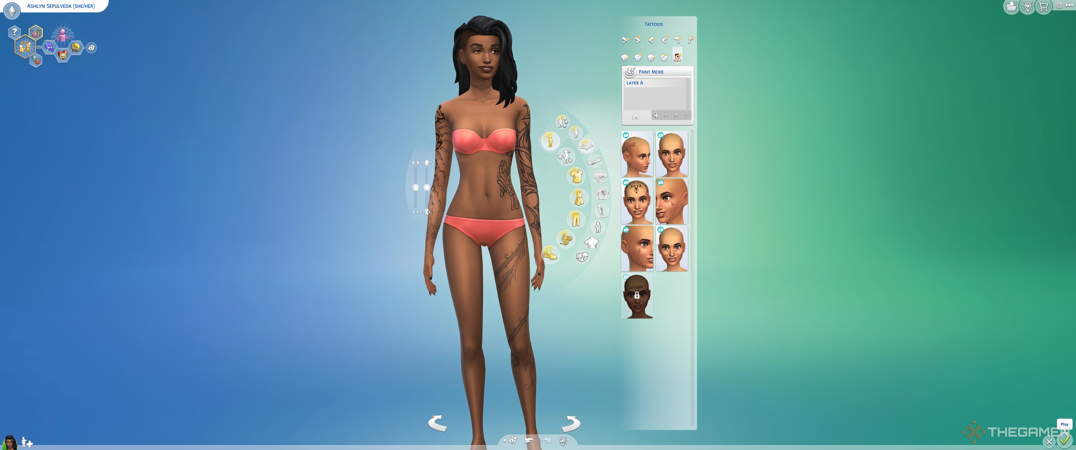  A Sim with tattoos in create a sim.