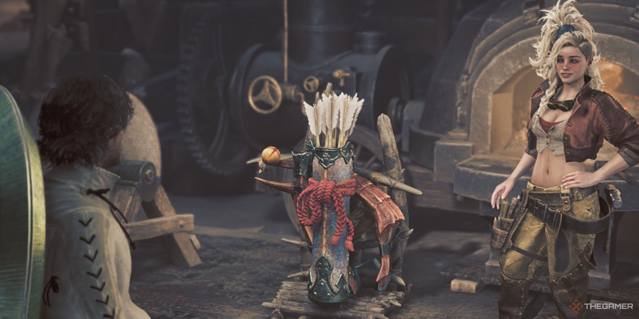 The image shows that Gemma has finished forging a bow in Monster Hunter Wilds.
