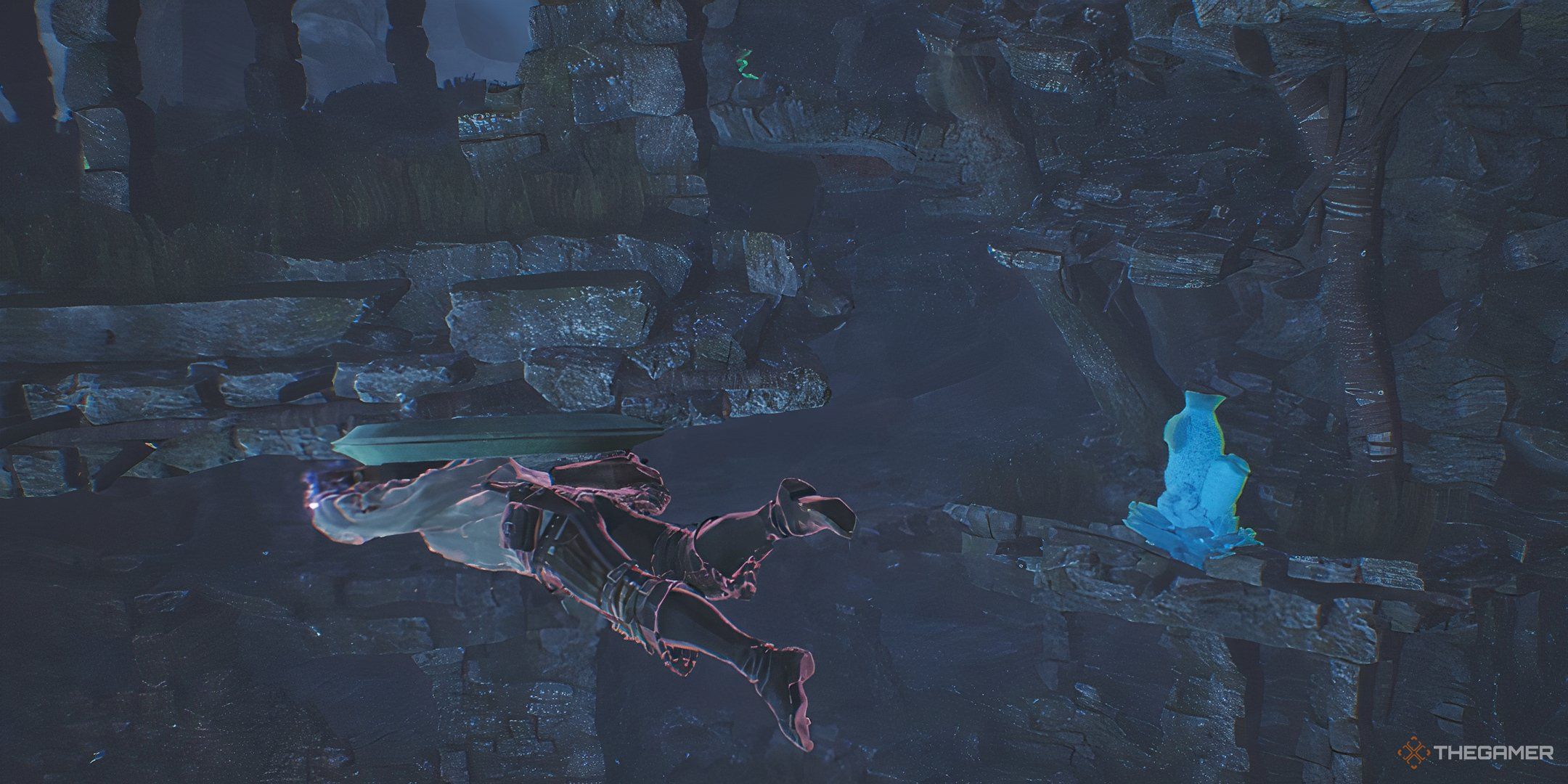 The image shows the Hunter swimming by Beautiful Aquatica in Monster Hunter Wilds.