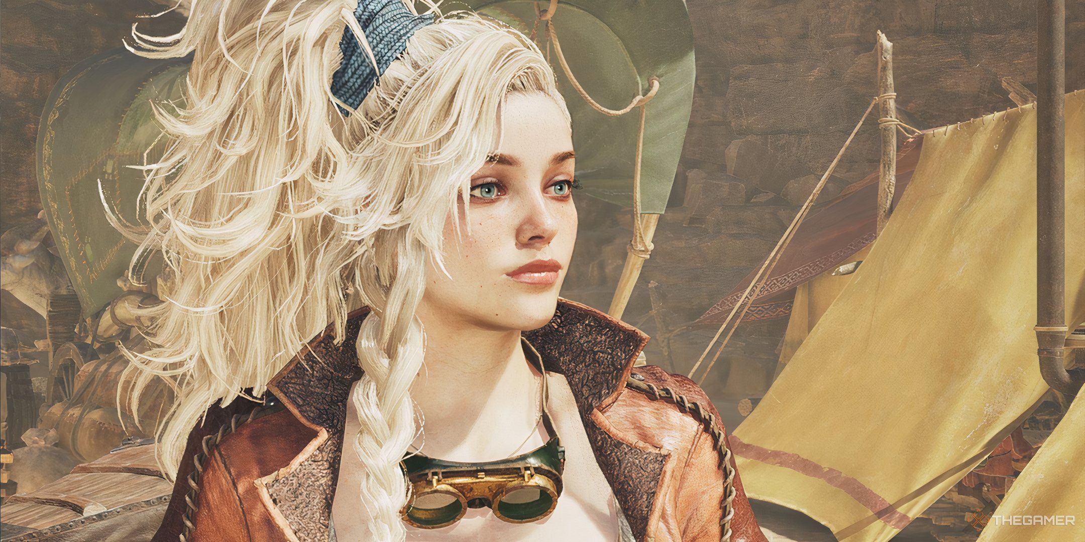 The image shows Gemma during the cutscene of accepting the Smithy's Seal of Appreciation side quest in Monster Hunter Wilds.