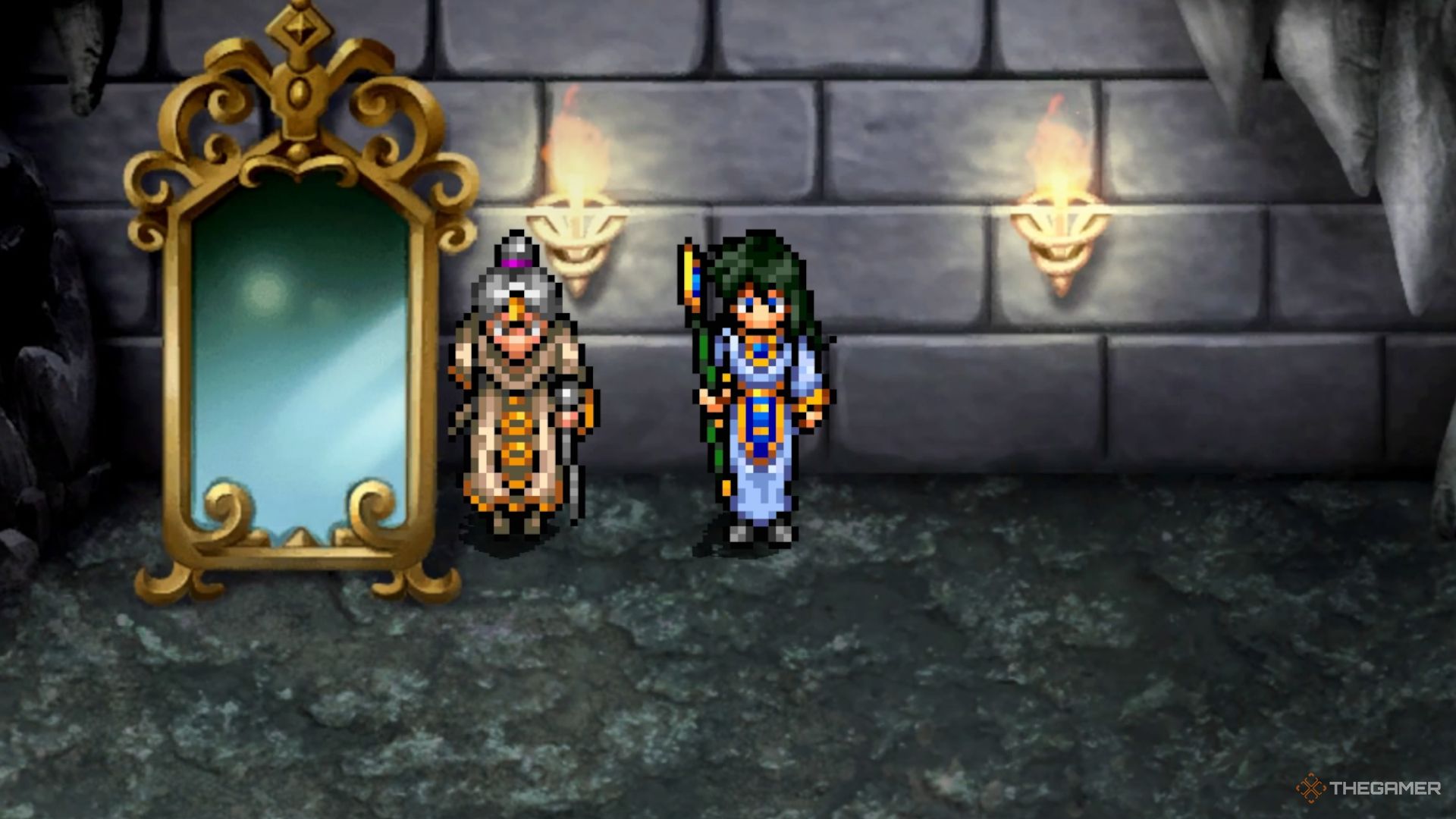 Viki and Hellion in Toran Castle in the Suikoden 1 HD Remaster.