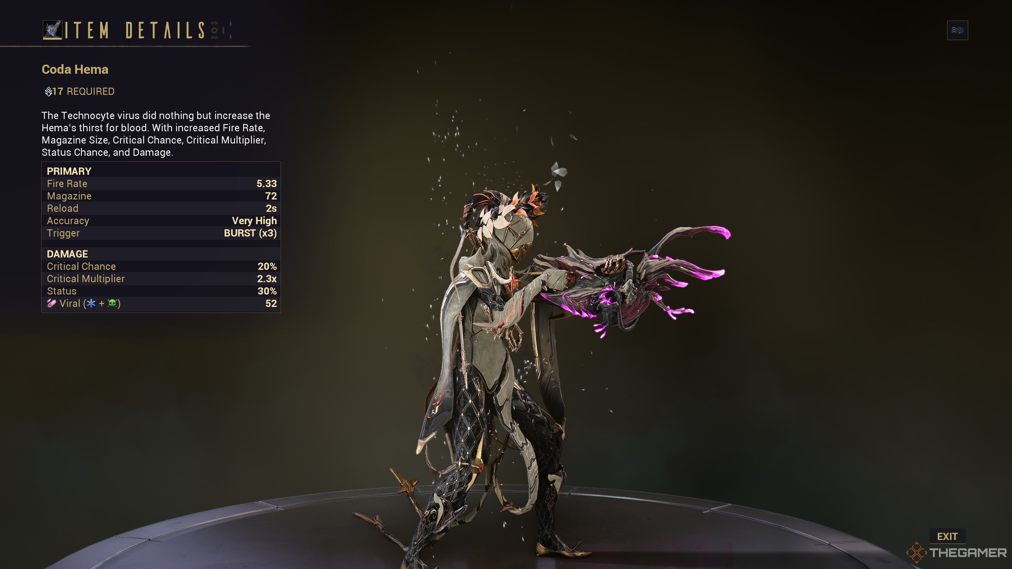 Warframe Coda Hema Stats