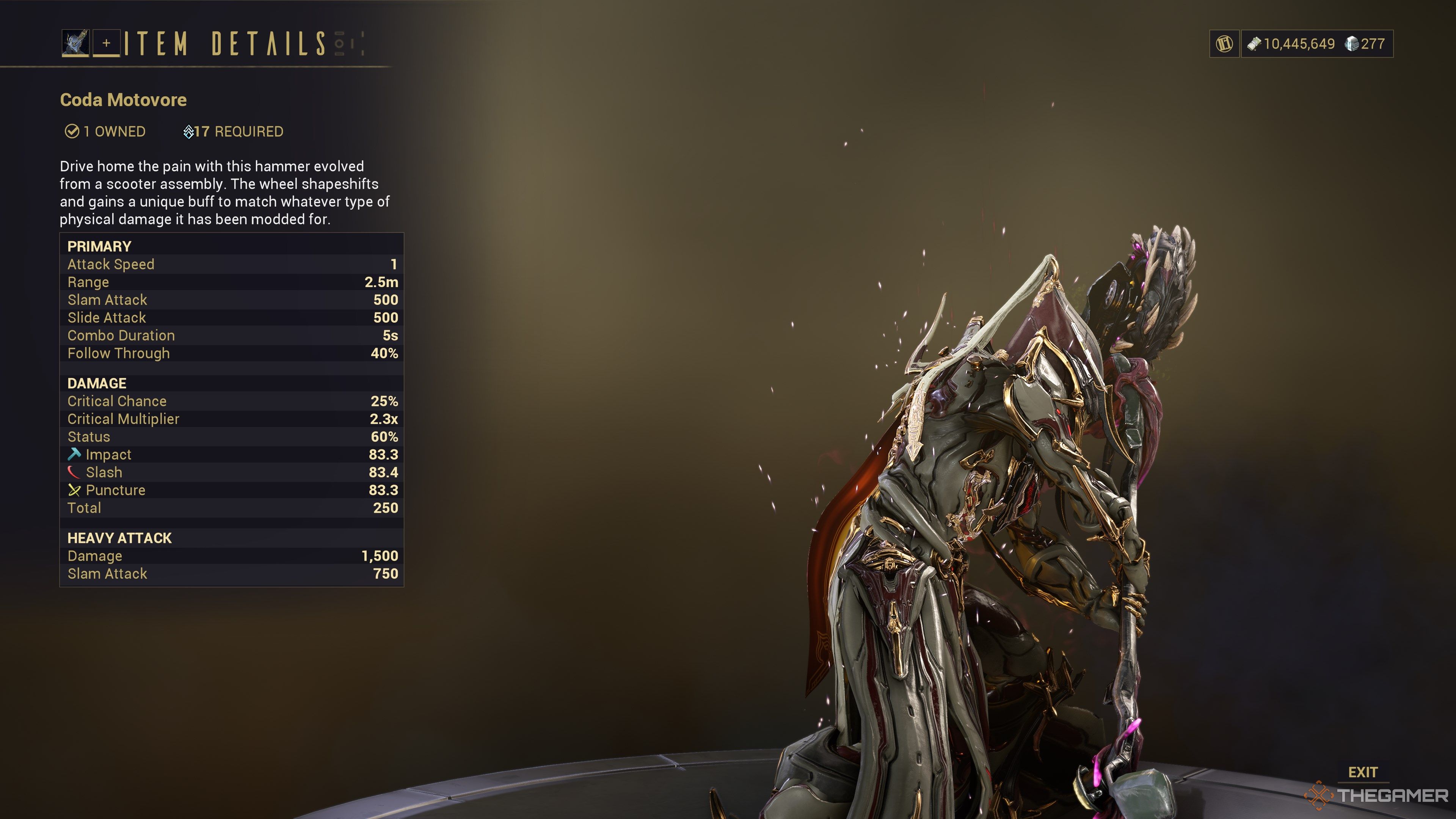 Warframe Coda Motovore Stats