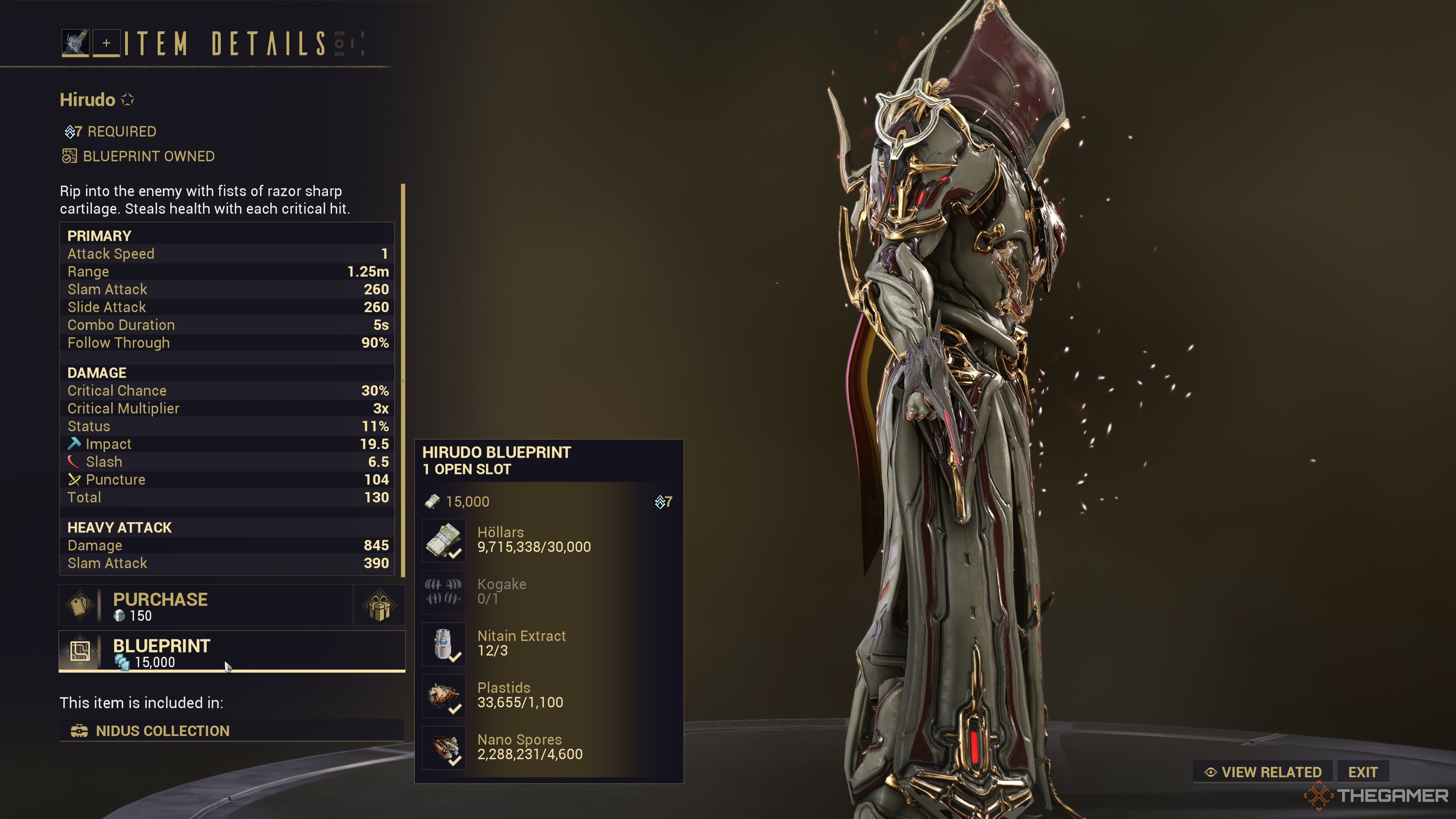 Warframe Herodo Crafting costs