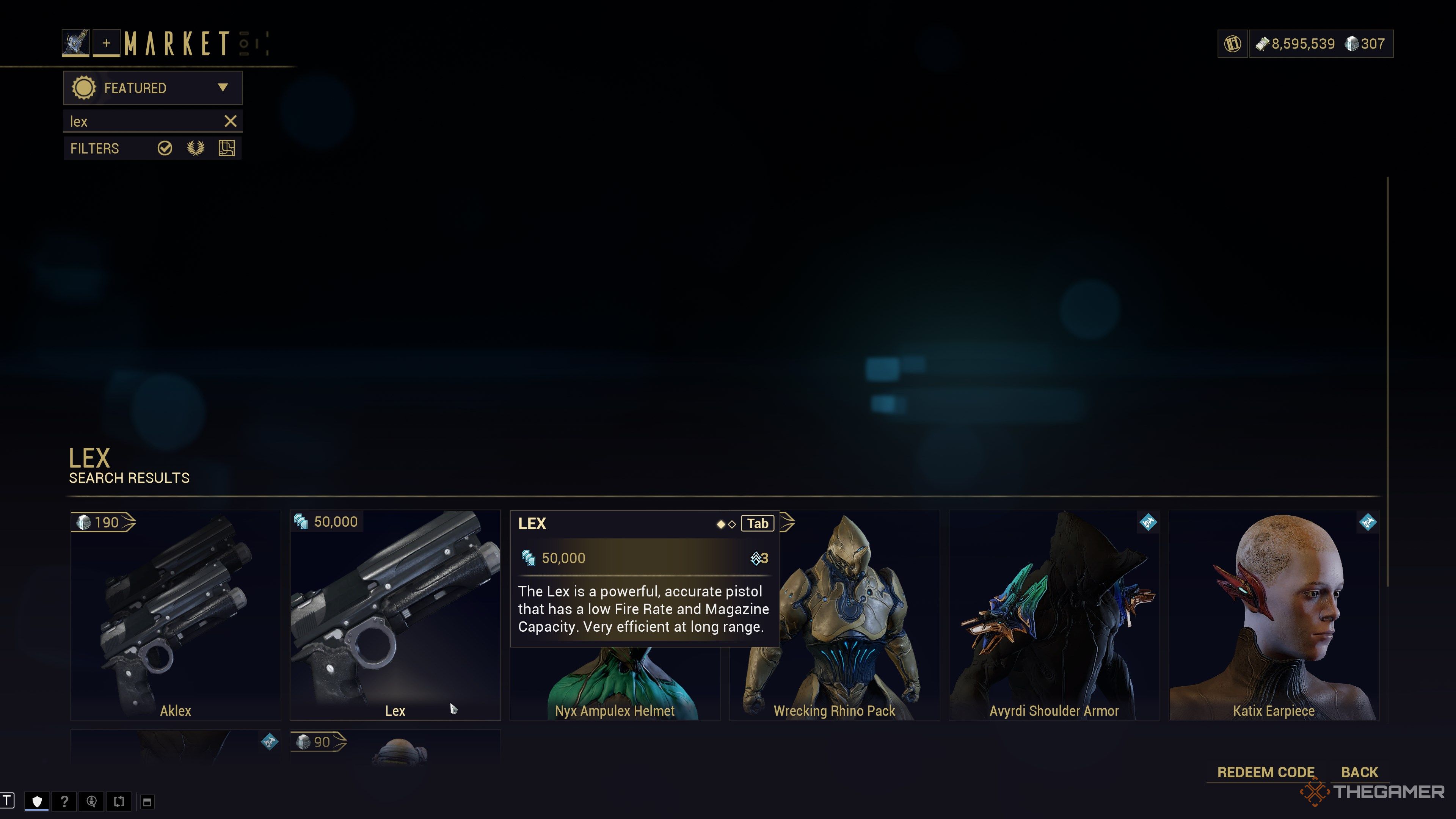 Warframe Lex In Game Market Option